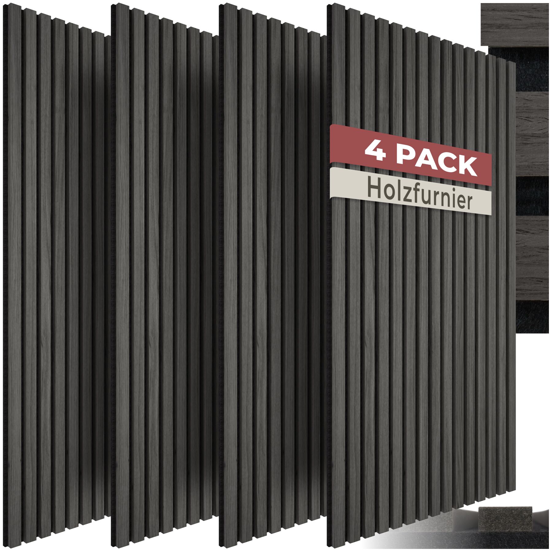 tectake&reg; Akustikpaneele, Holzoptik in Eiche schwarz, MDF und Echtholzfurnier, je 110 x 50 x 1,1 cm, Gr&ouml;&szlig;e flexibel anpassbar - Bild 1