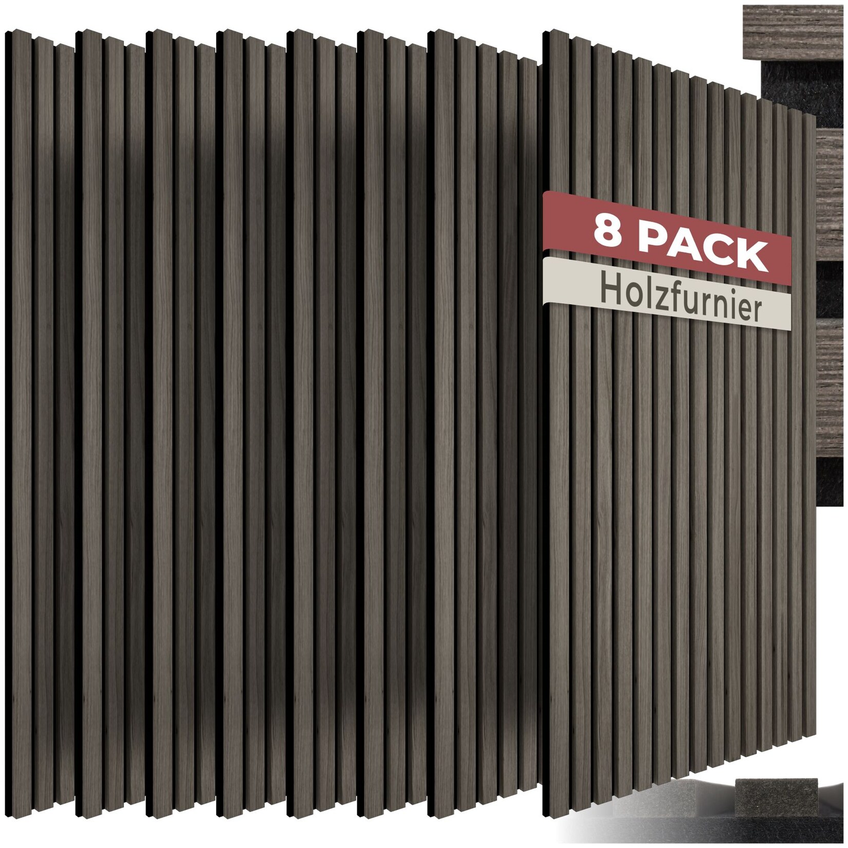 tectake® Akustikpaneele, Holzoptik in Eiche grau, MDF und Echtholzfurnier, je 110 x 50 x 1,1 cm, Größe flexibel anpassbar