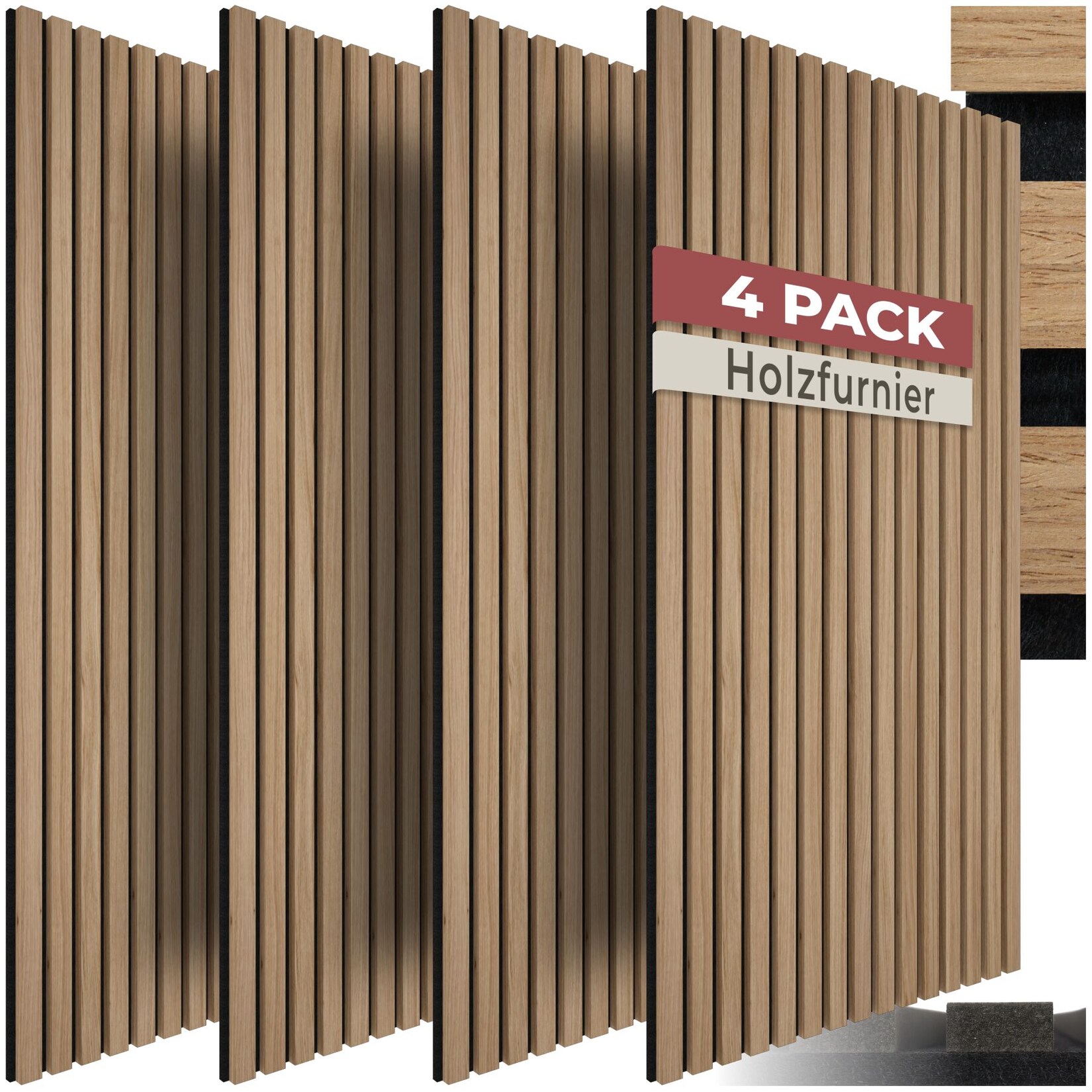 tectake® Akustikpaneele, Holzoptik in Eiche, MDF und Echtholzfurnier, je 110 x 50 x 1,1 cm, Größe flexibel anpassbar