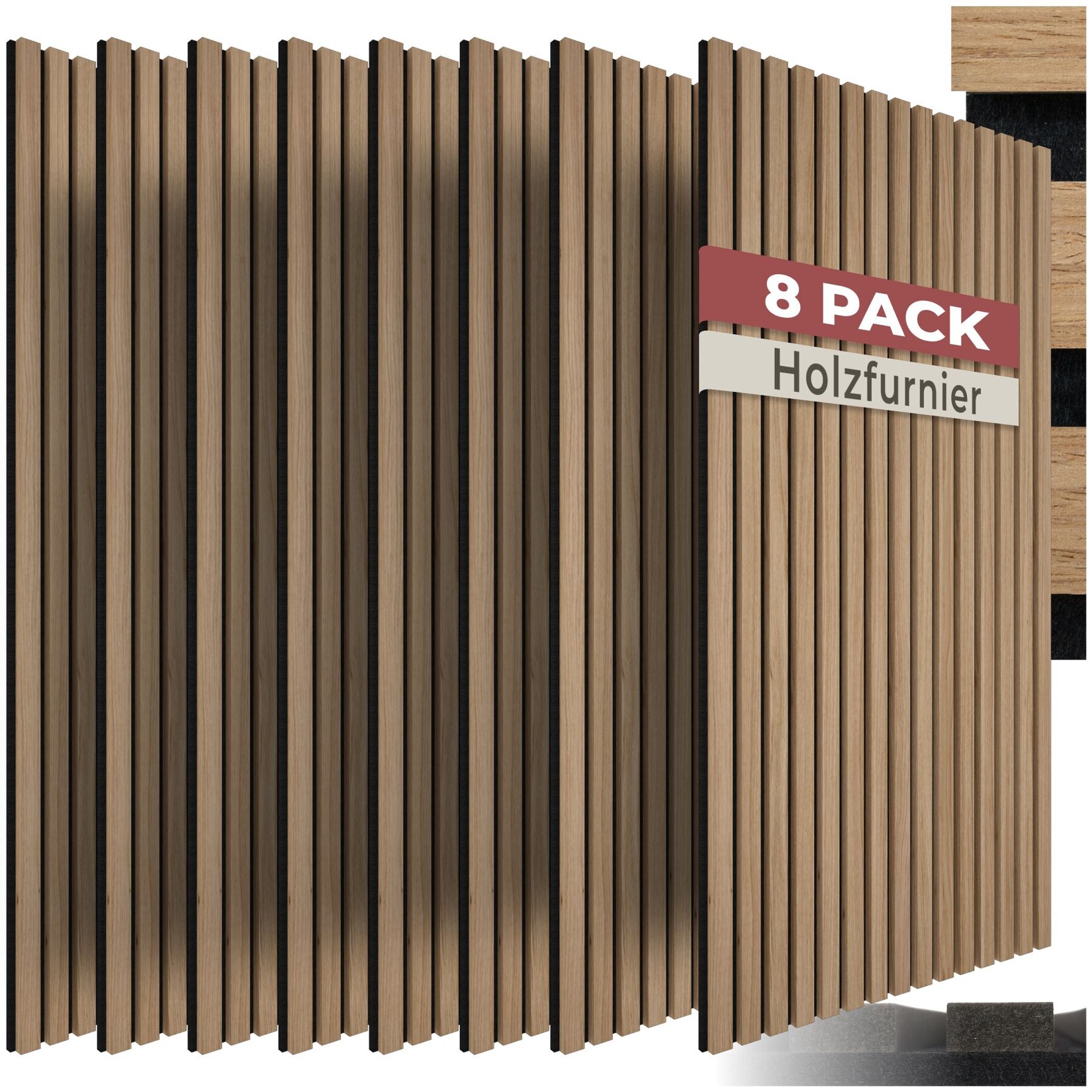 tectake® Akustikpaneele, Holzoptik in Eiche, MDF und Echtholzfurnier, je 110 x 50 x 1,1 cm, Größe flexibel anpassbar