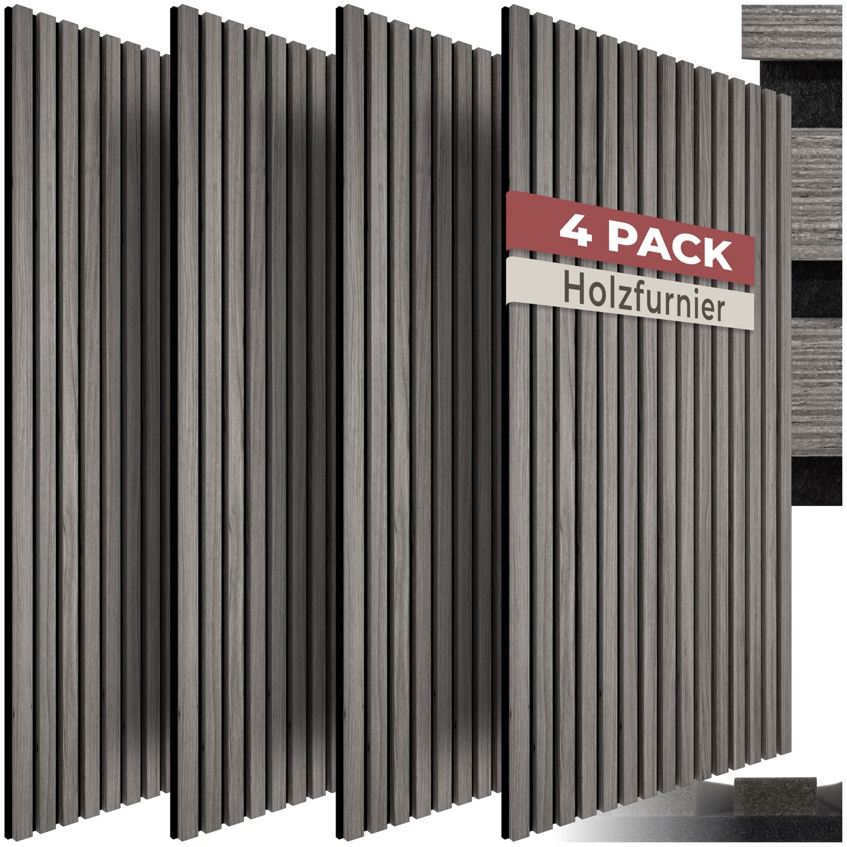 tectake® Akustikpaneele, Holzoptik in Eiche hellgrau, MDF und Echtholzfurnier, je 110 x 50 x 1,1 cm, Größe flexibel anpassbar