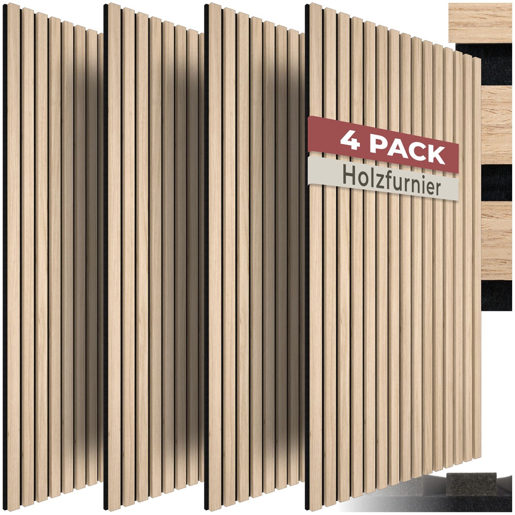 tectake® Akustikpaneele, Holzoptik in Eiche hell, MDF und Echtholzfurnier, je 110 x 50 x 1,1 cm, Größe flexibel anpassbar