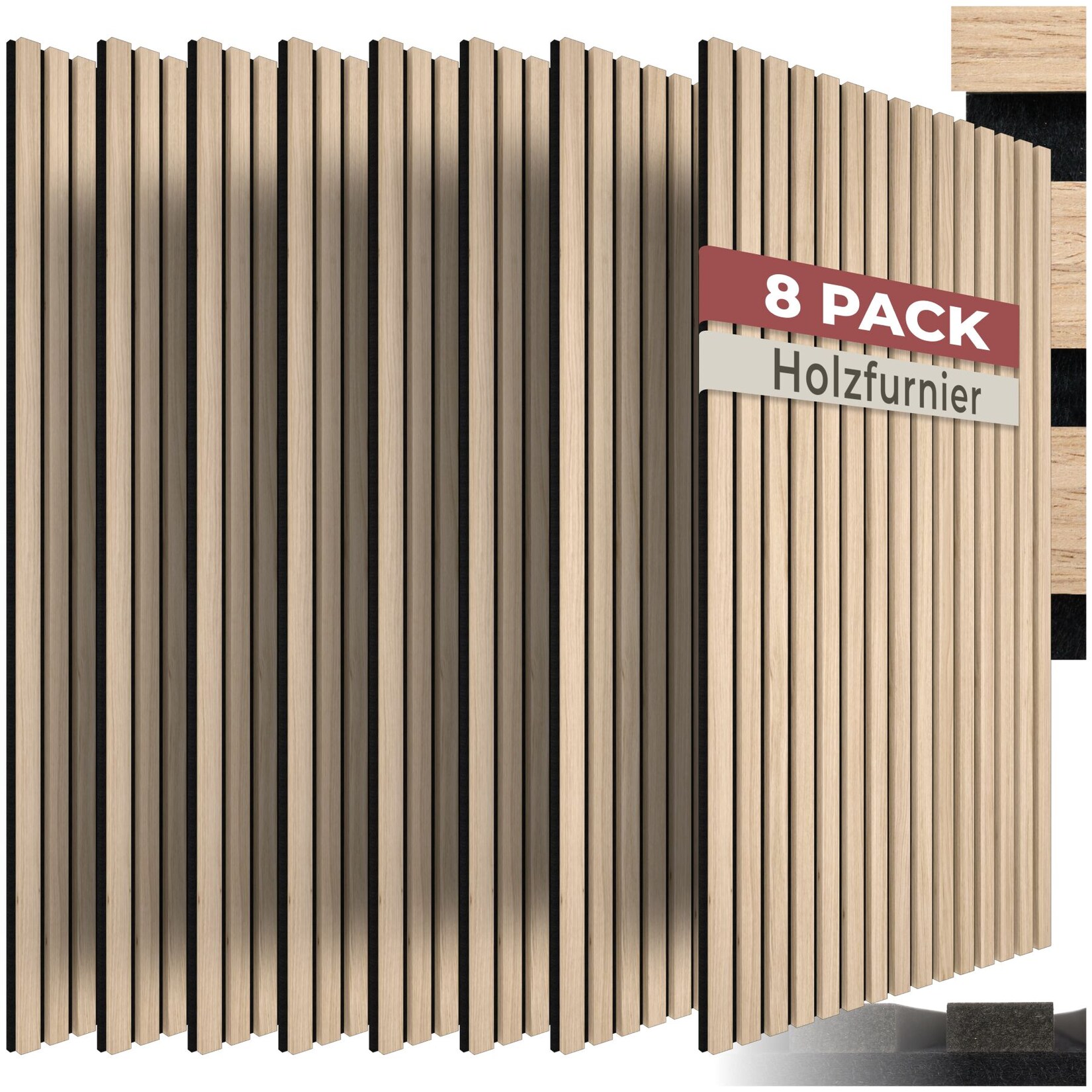 tectake® Akustikpaneele, Holzoptik in Eiche hell, MDF und Echtholzfurnier, je 110 x 50 x 1,1 cm, Größe flexibel anpassbar