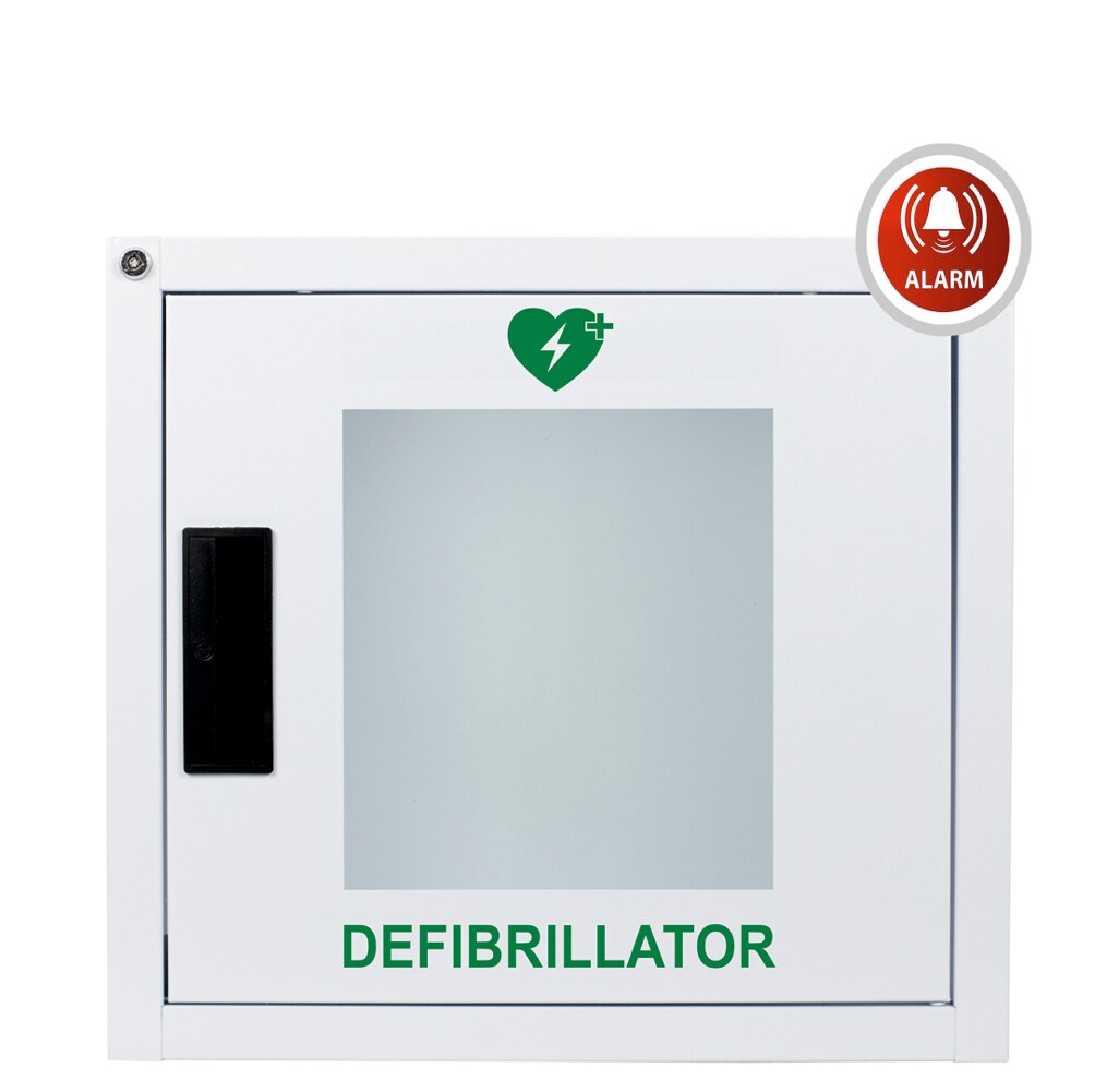 Universeller AED-Metallwandkasten, weiß für innen mit Alarm
