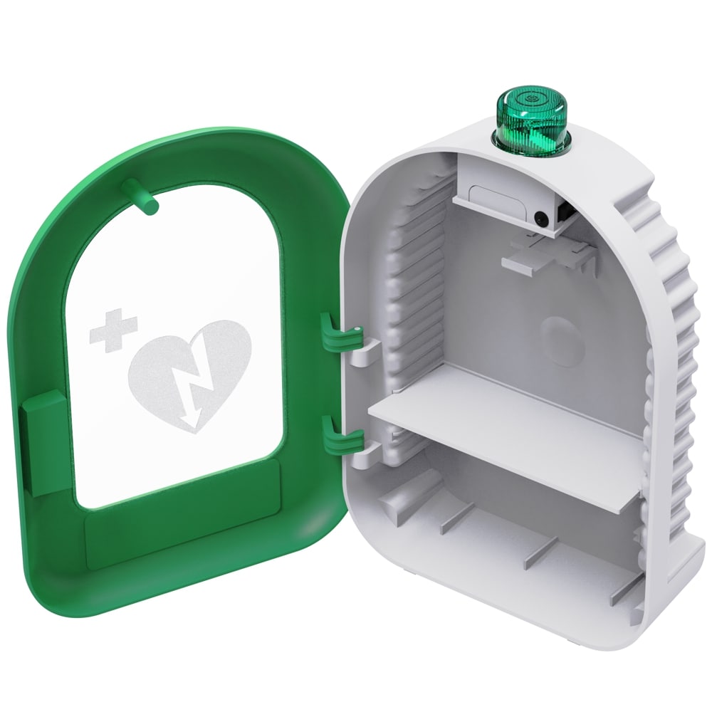 Universeller AED-PVC-Wandkasten, gr&uuml;n f&uuml;r innen mit Ton- und Lichtalarm - Bild 1