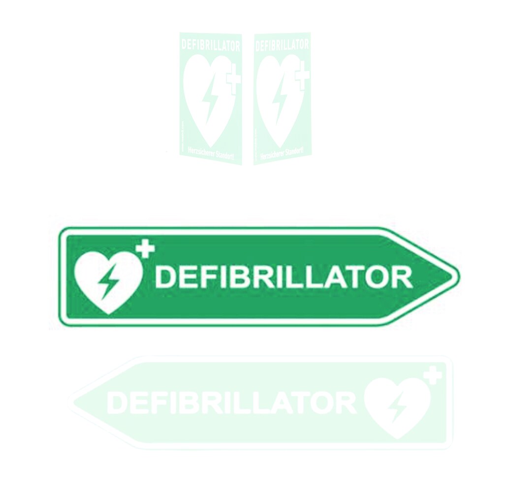 AED-Standortschild rechtsweisend, innen & außen