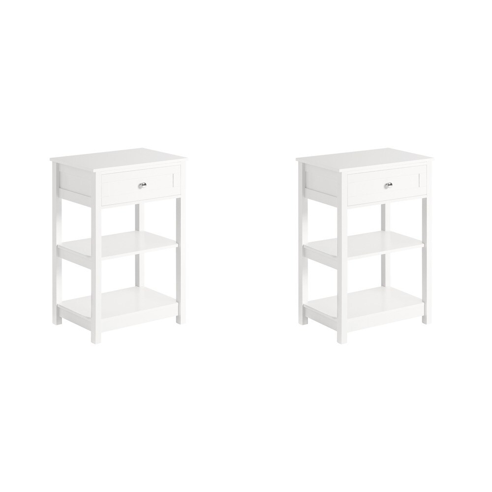 SoBuy Nachttisch mit Schublade, Beistelltisch mit Regal, schmale Kommode mit einer Schublade Weiß