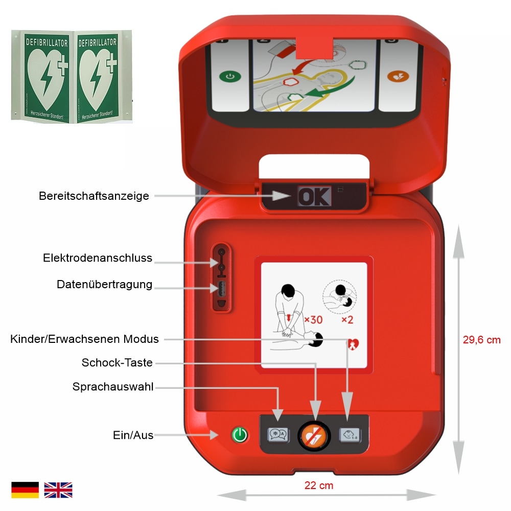 HeartSave Y mit LED-Grafik, Acrylwandhalterung & Winkelschild, DE/EN - Bild 1