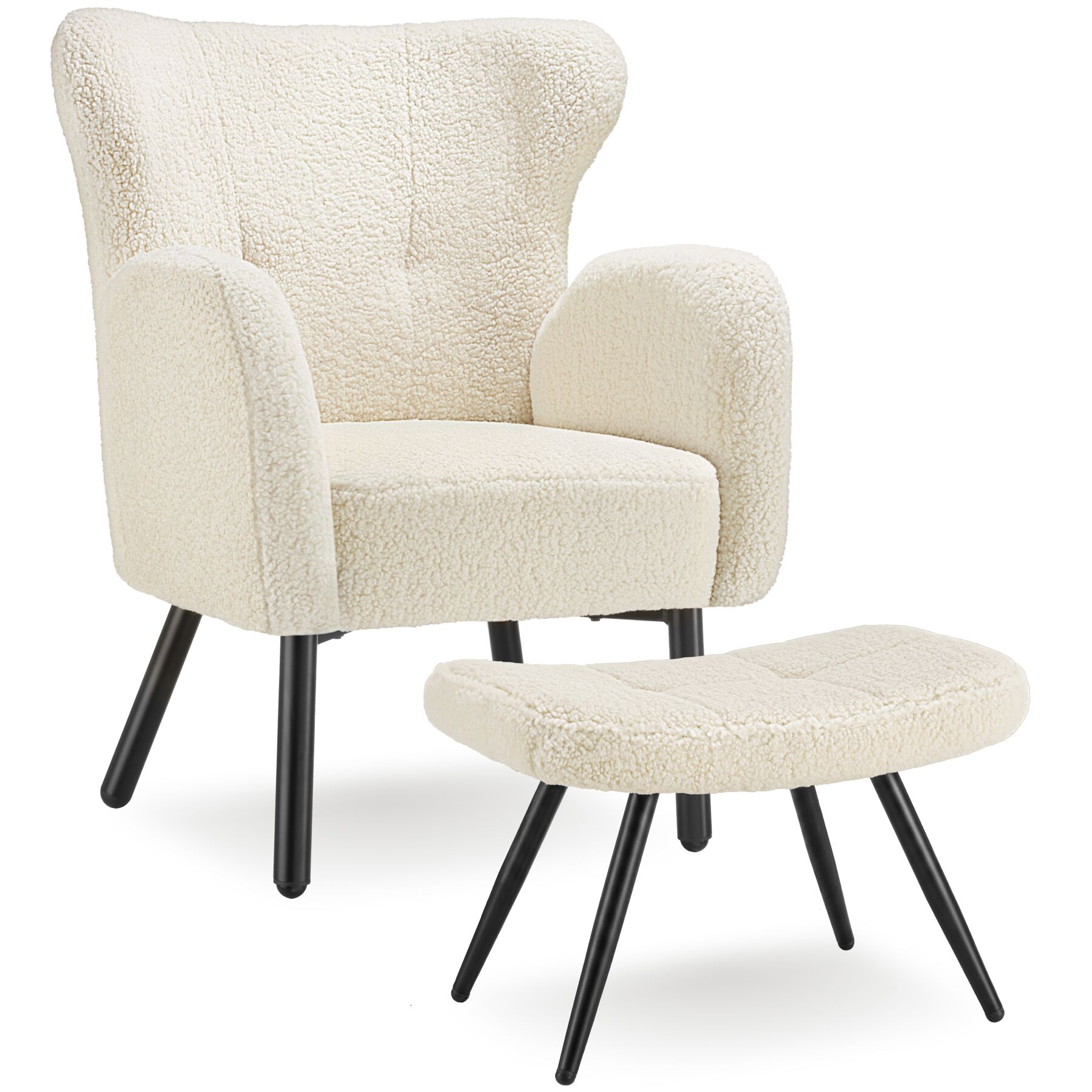 tectake&reg; Sessel mit Hocker, dick gepolstert, mit Boucl&eacute;-Bezug, runde, pulverbeschichtete Stahlbeine, Belastbarkeit 120 kg - Bild 1