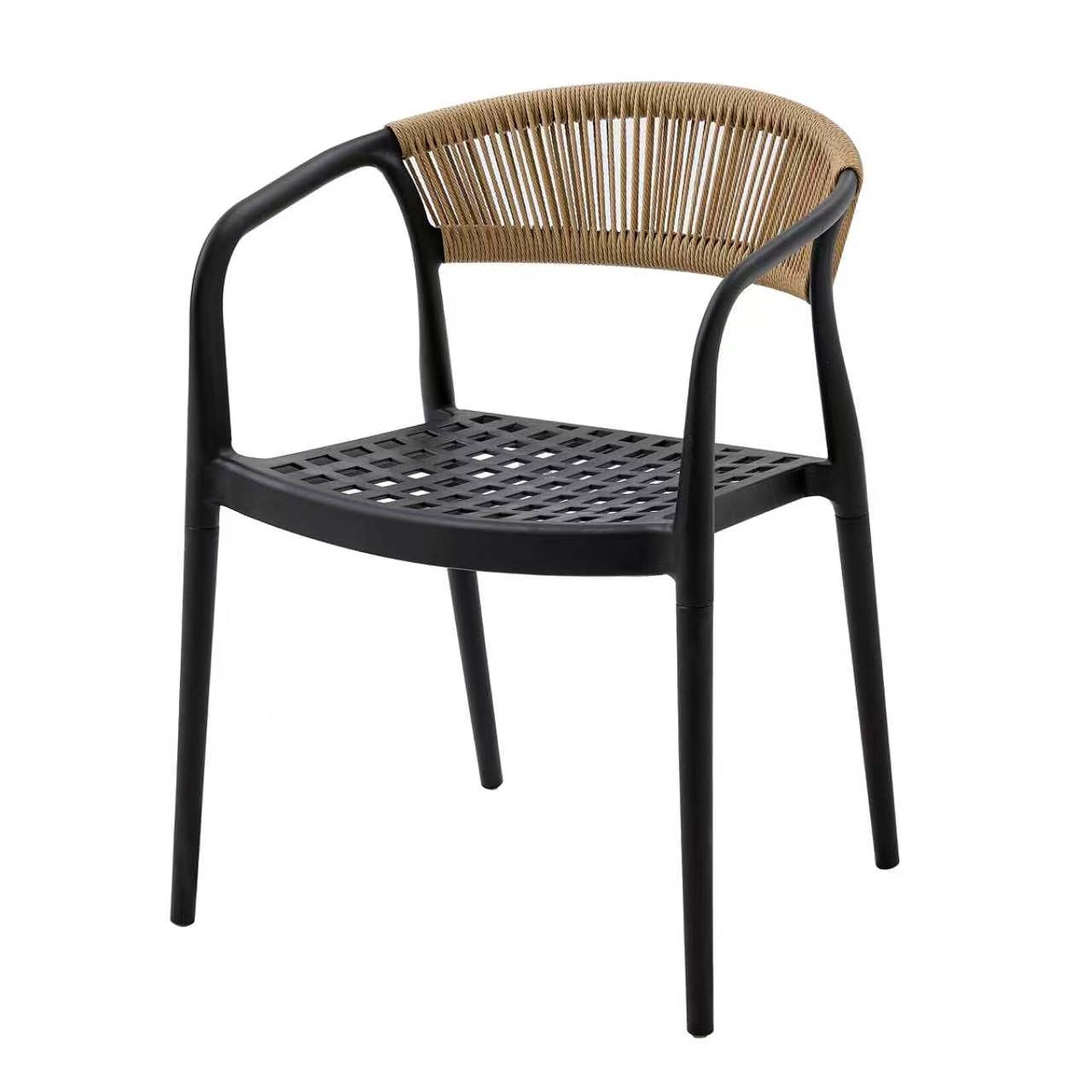 Casa Pura Gartenstuhl   Solaro   UV-beständiges PP & handgeflochtene Seil-Rückenlehne   Schwarz