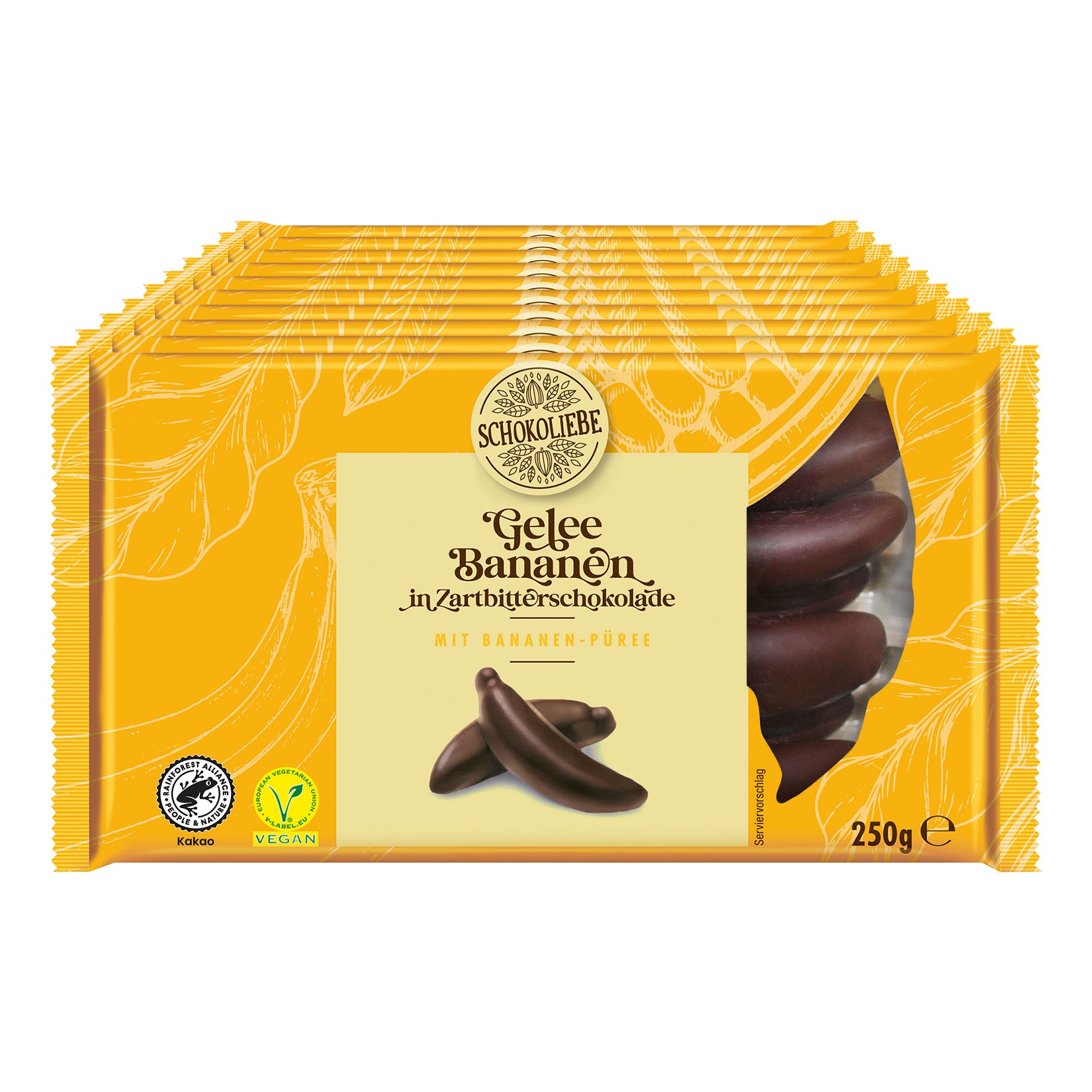 Schokoliebe Schoko-Gelee-Banane 250 g, 10er Pack - Bild 1