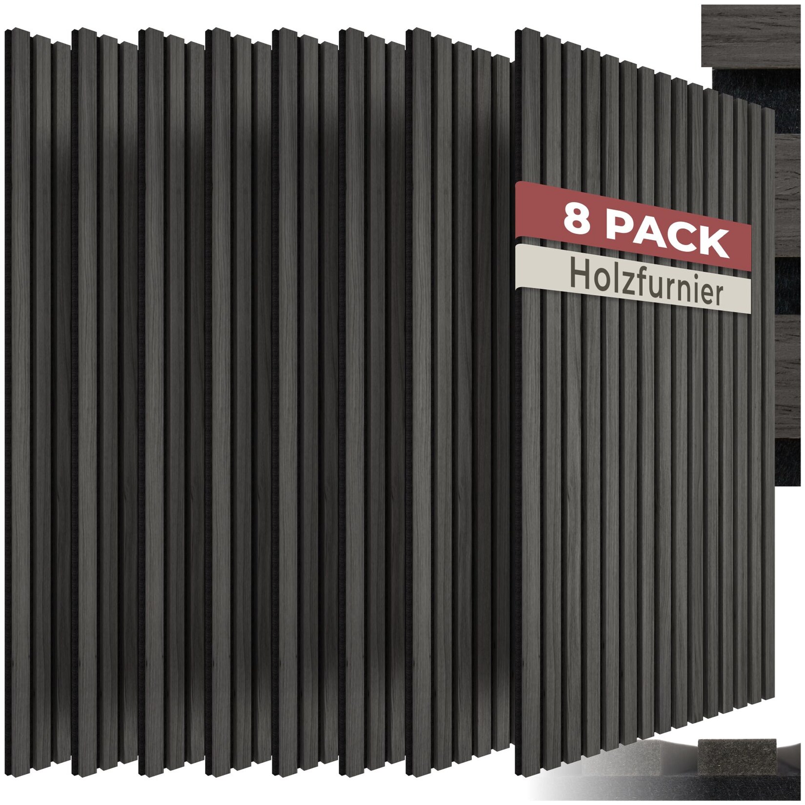 tectake® Akustikpaneele, Holzoptik in Eiche schwarz, MDF und Echtholzfurnier, je 120 x 60 x 1,1 cm, Größe flexibel anpassbar