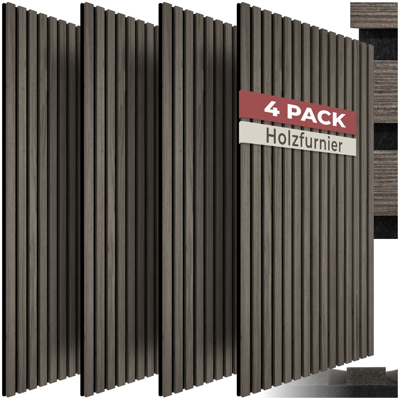 tectake® Akustikpaneele, Holzoptik in Eiche grau, MDF und Echtholzfurnier, je 120 x 60 x 1,1 cm, Größe flexibel anpassbar