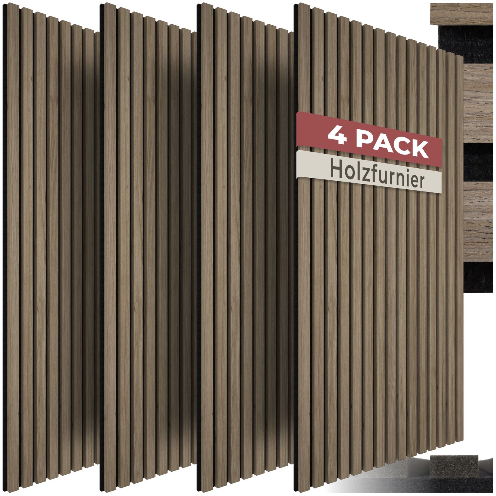 tectake® Akustikpaneele, Holzoptik in Eiche dunkel, MDF und Echtholzfurnier, je 120 x 60 x 1,1 cm, Größe flexibel anpassbar