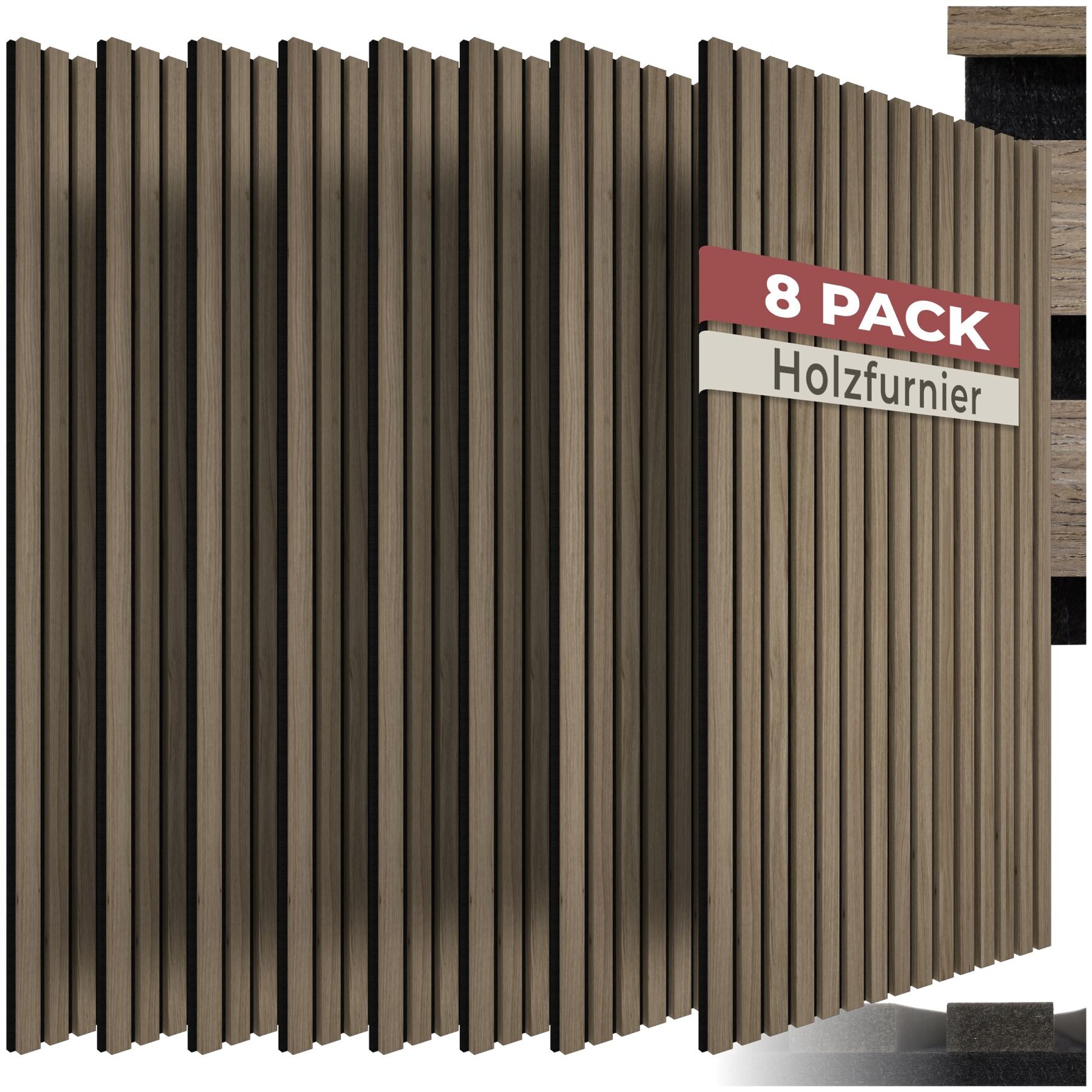 tectake® Akustikpaneele, Holzoptik in Eiche dunkel, MDF und Echtholzfurnier, je 120 x 60 x 1,1 cm, Größe flexibel anpassbar
