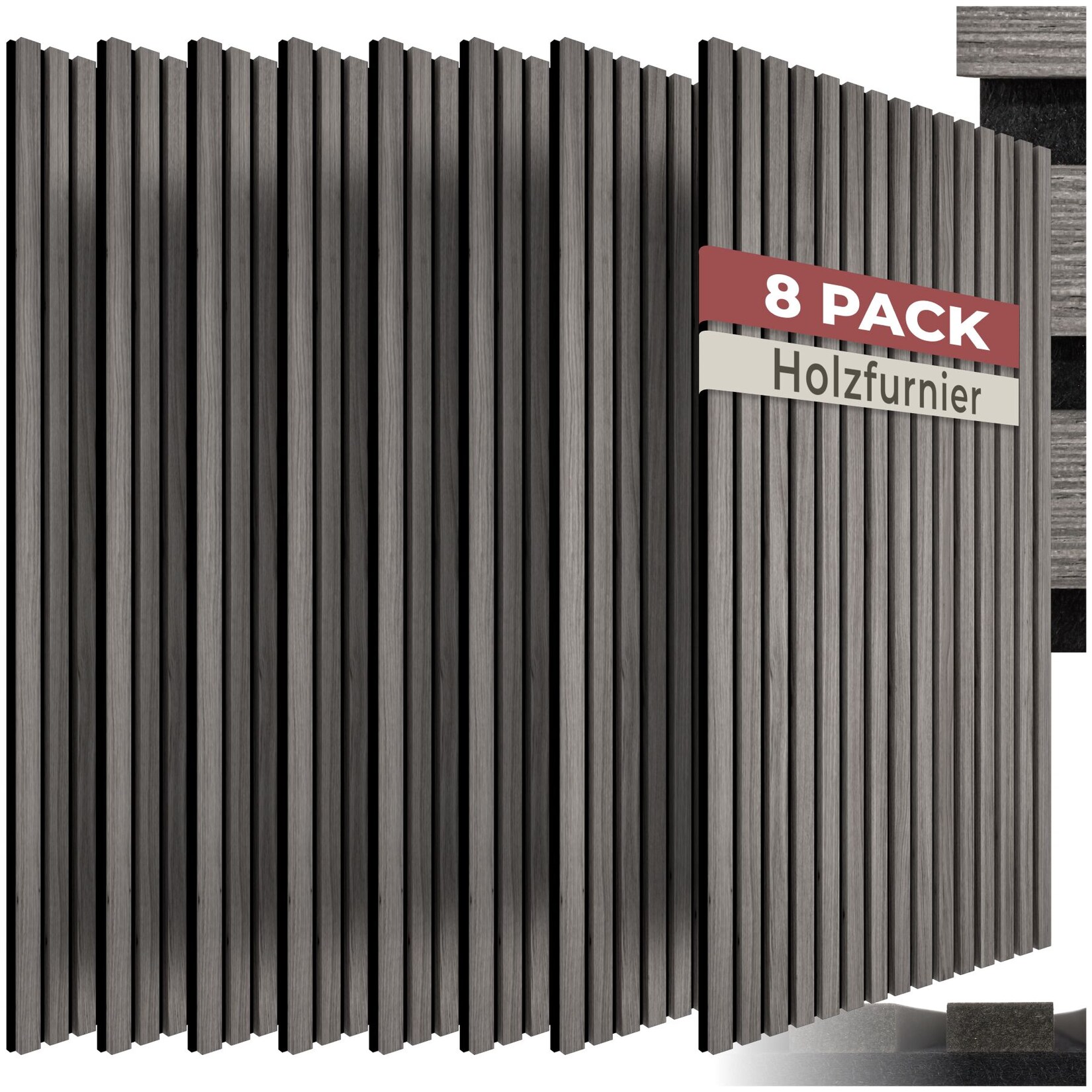 tectake® Akustikpaneele, Holzoptik in Eiche hellgrau, MDF und Echtholzfurnier, je 120 x 60 x 1,1 cm, Größe flexibel anpassbar
