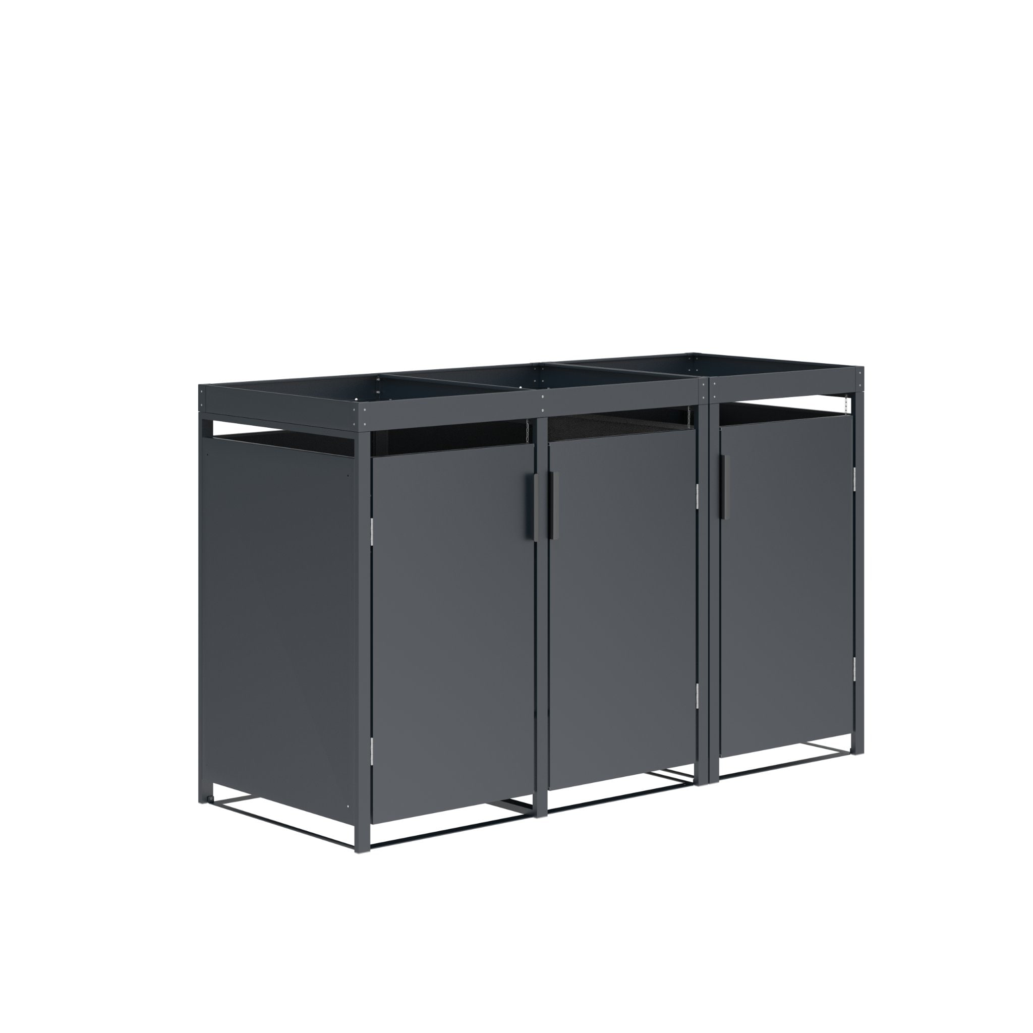 M&uuml;lltonnenbox ULM 200x80x124cm mit Pfanzkasten, f&uuml;r 3x Tonnen 120 und 240 Liter, Stahl anthrazit - Bild 1