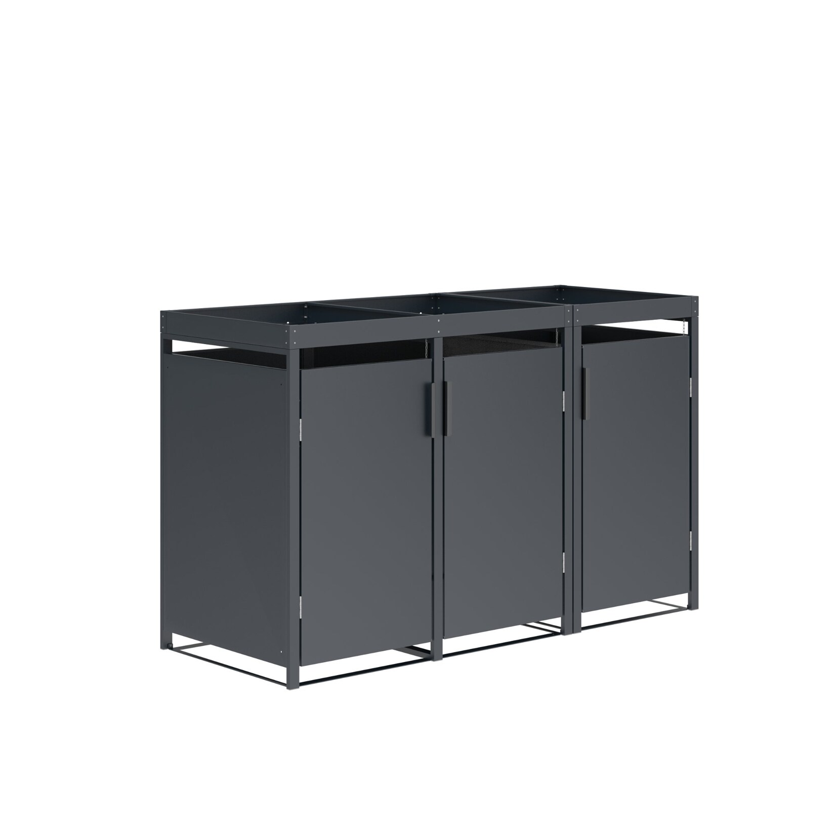 Mülltonnenbox ULM 200x80x124cm mit Pfanzkasten, für 3x Tonnen 120 und 240 Liter, Stahl anthrazit