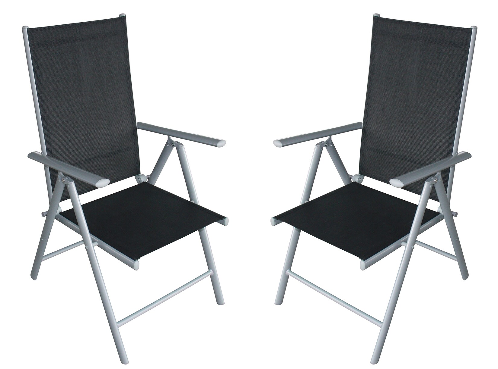 2x Klappsessel RAVENNA Aluminium silbergrau + Kunstgewebe schwarz (4-er Set)
