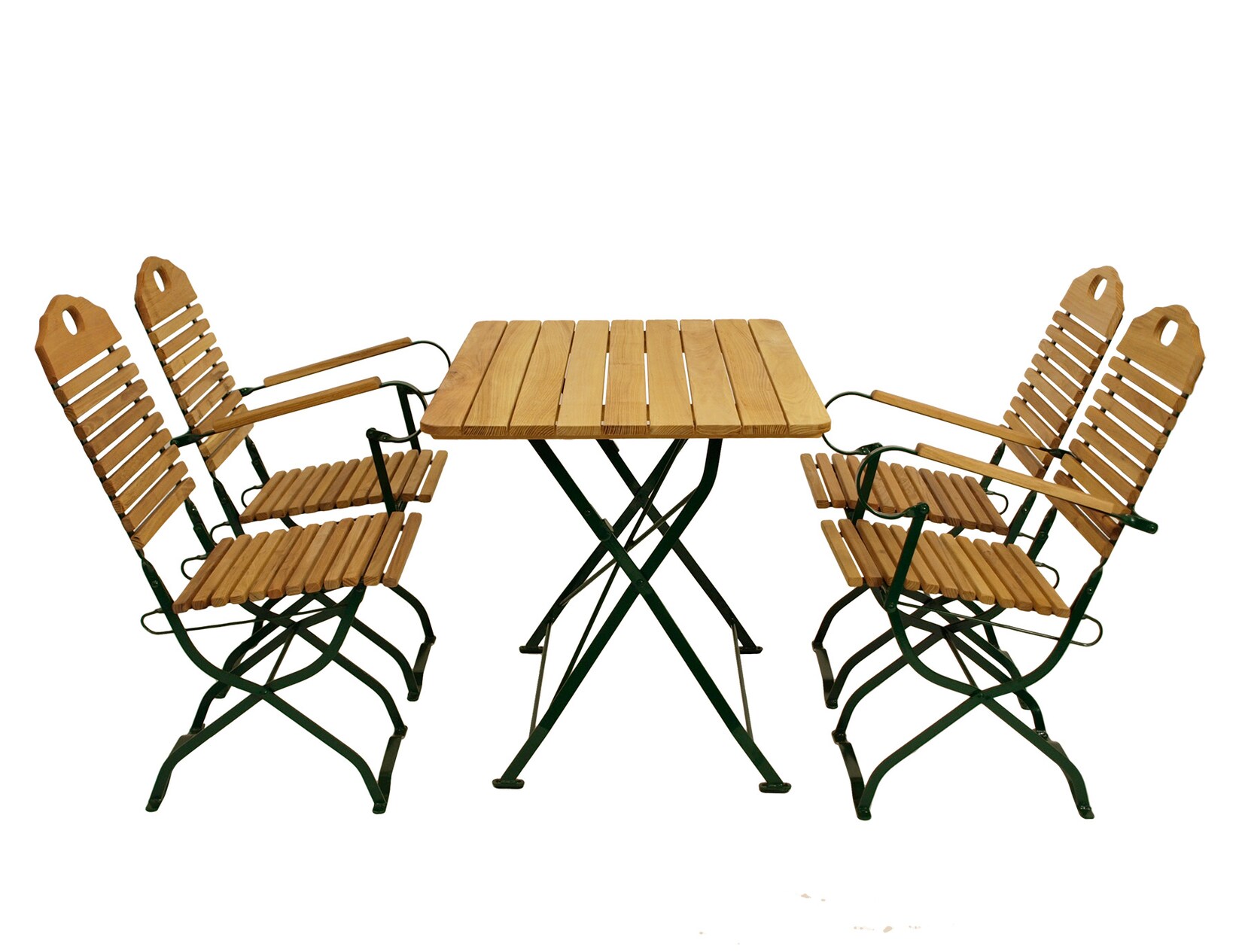 Kurgarten - Garnitur BAD TÖLZ 5-teilig (2x Stuhl, 2x Armlehnensessel, 1x Tisch 70x110cm), Flachstahl grün + Robinie, klappbar