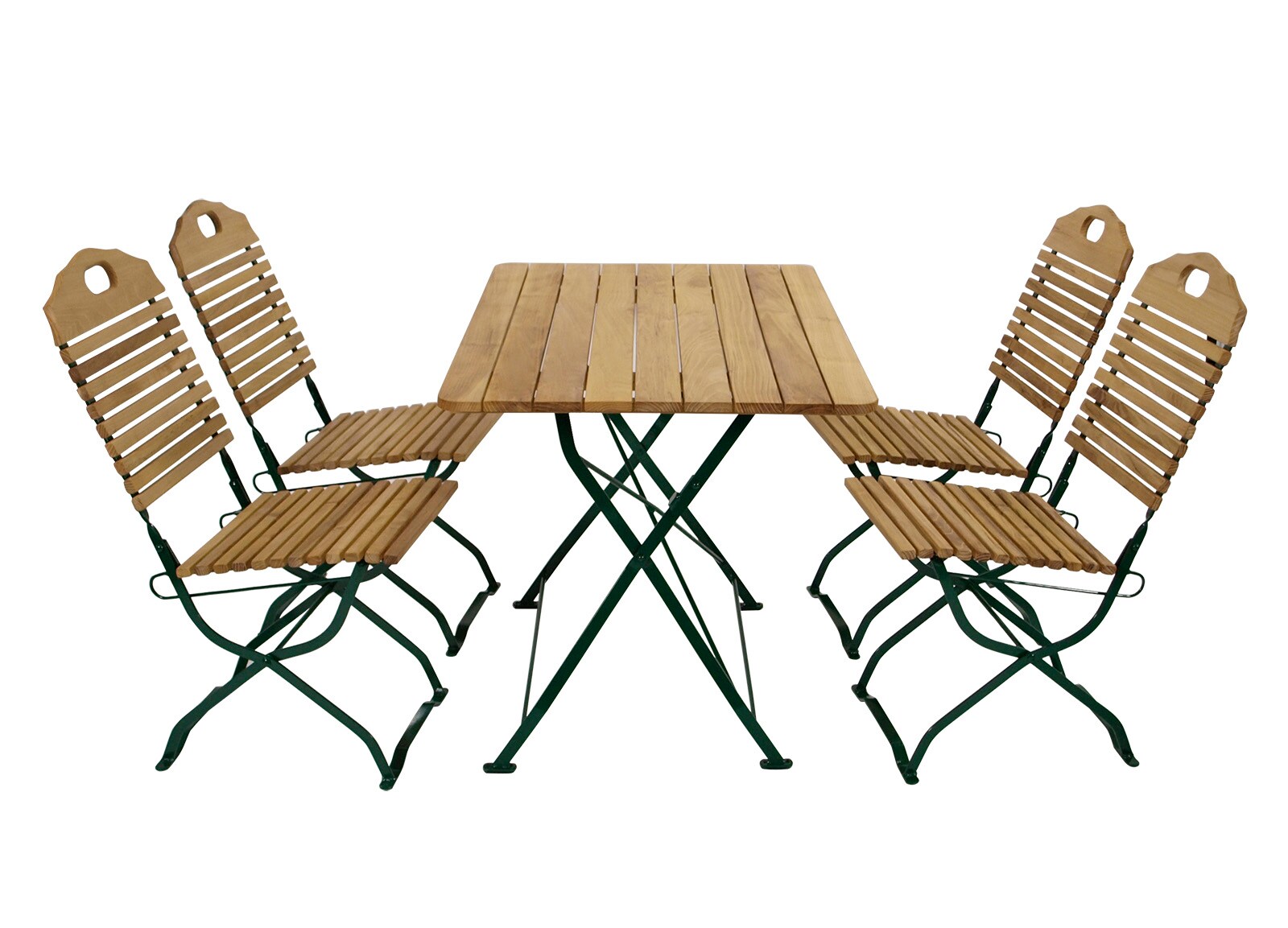 Kurgarten - Garnitur BAD TÖLZ 5-teilig (4x Stuhl, 1x Tisch 70x110cm), Flachstahl grün + Robinie, klappbar