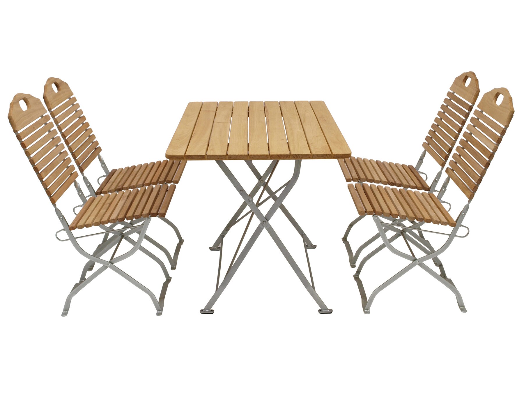 Kurgarten - Garnitur BAD T&Ouml;LZ 5-teilig (4x Stuhl, 1x Tisch 70x110cm), Flachstahl verzinkt + Robinie, klappbar - Bild 1