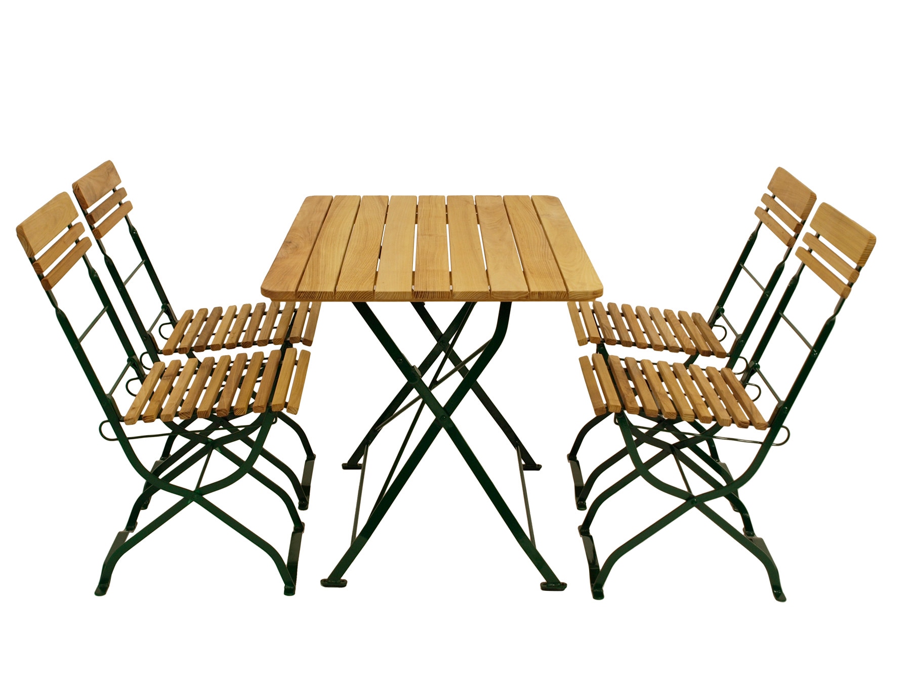 Biergarten - Garnitur M&Uuml;NCHEN 5-teilig (4x Stuhl, 1x Tisch 70x110cm), Flachstahl gr&uuml;n + Robinie - Bild 1