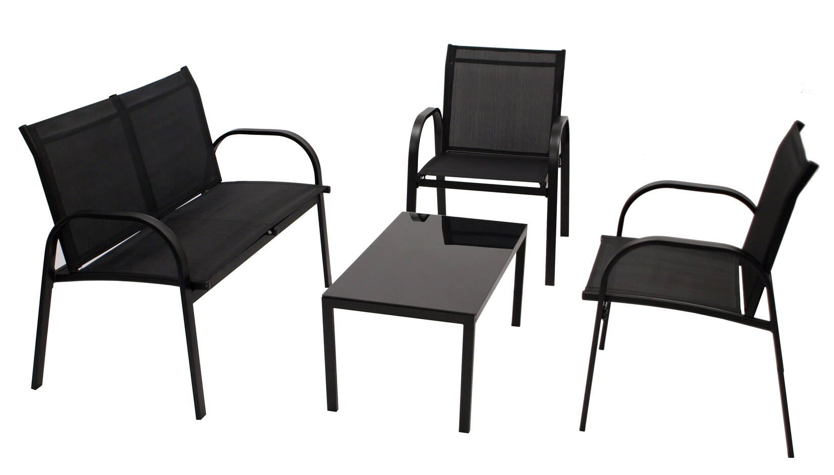 Lounge Set ARONA 4-teilig, Metall + Kunstgewebe schwarz