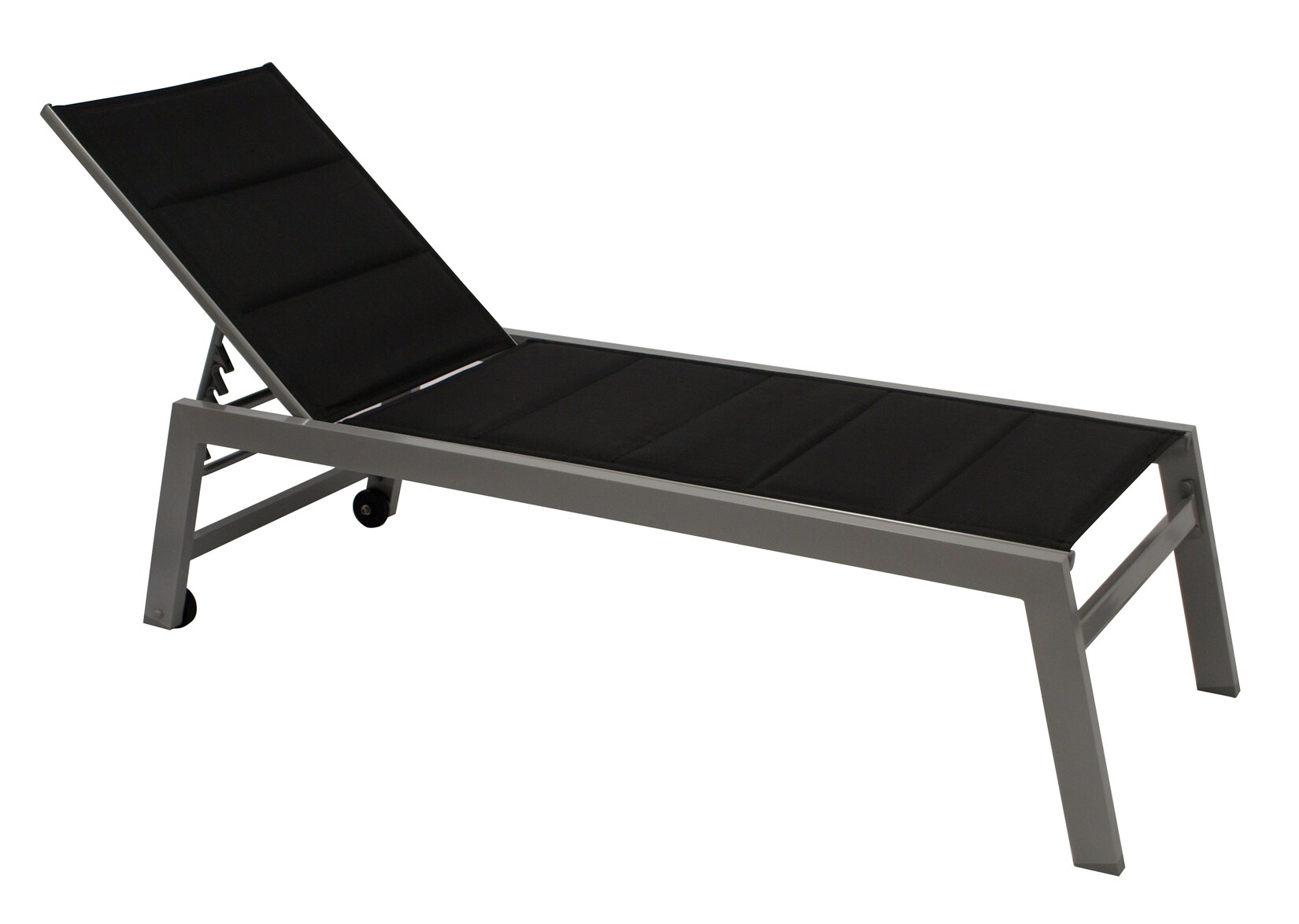 Rollenliege GIRONA extra hoch, Aluminium silber + Textilgewebe gepolstert schwarz