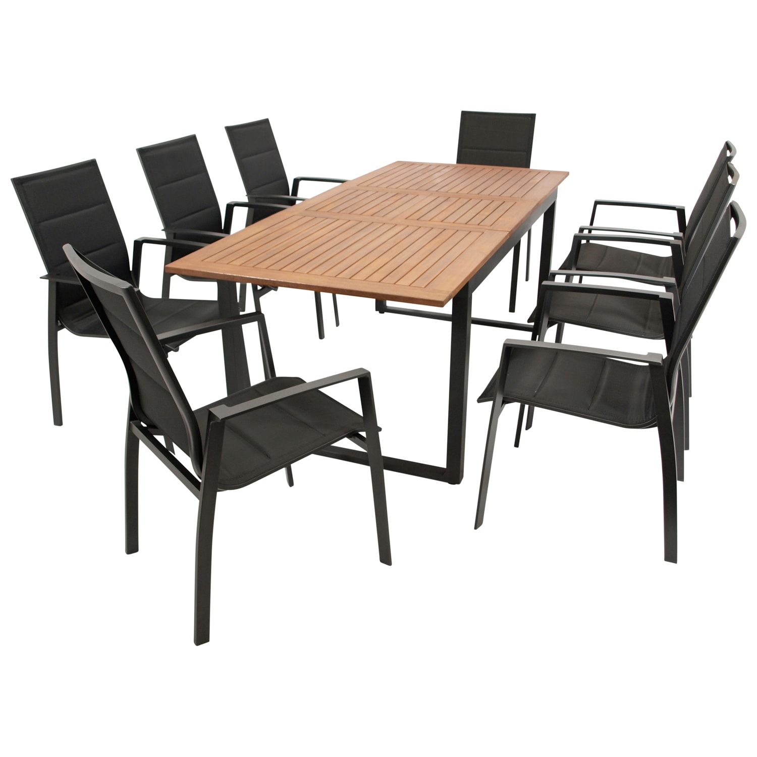 Garnitur RIVELLO 9-teilig, Alu + Akazie + Kunstgewebe schwarz - Bild 1