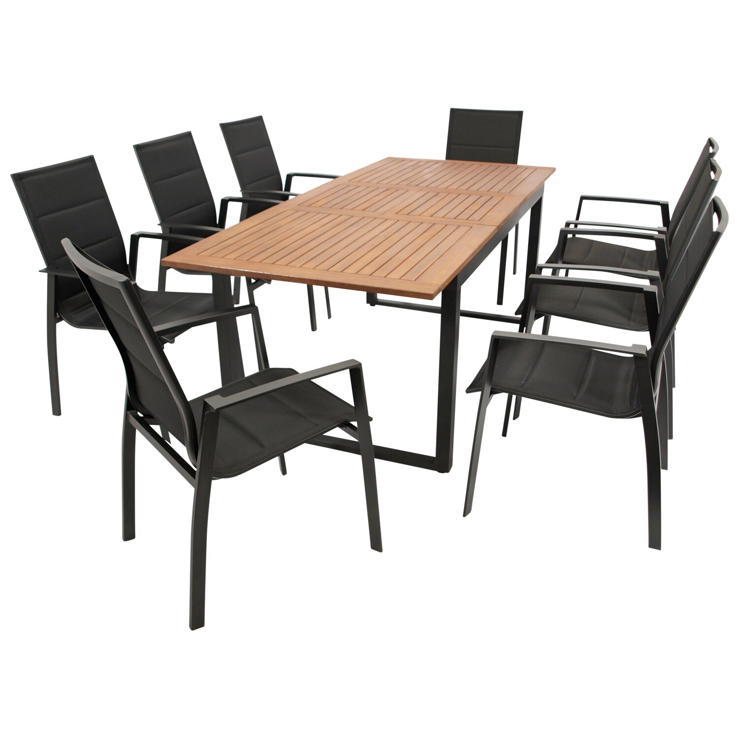 Garnitur RIVELLO 9-teilig, Alu + Akazie + Kunstgewebe schwarz