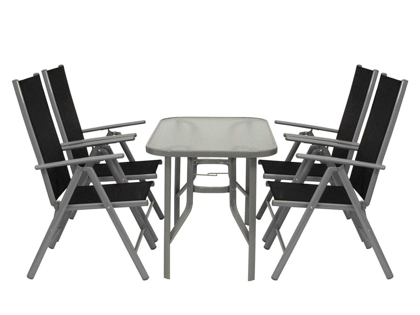 Gartengarnitur RAVENNA 5-teilig, Klappsessel + Glastisch 70x120cm