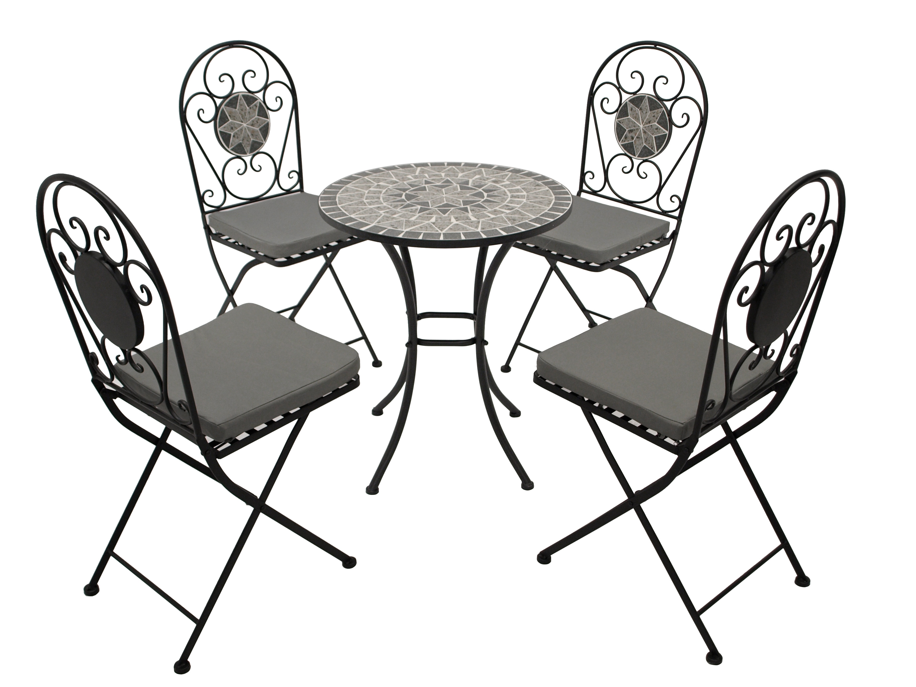 Bistroset SIENA 5-teilig, Eisen schwarz + Mosaik grau/weiss - Bild 1