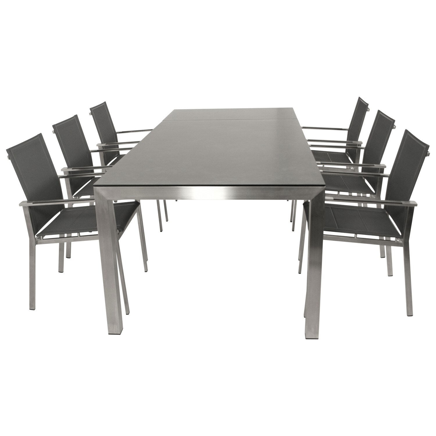 Garnitur SYDNEY 7-teilig, Edelstahl + Glas + Kunstgewebe grau