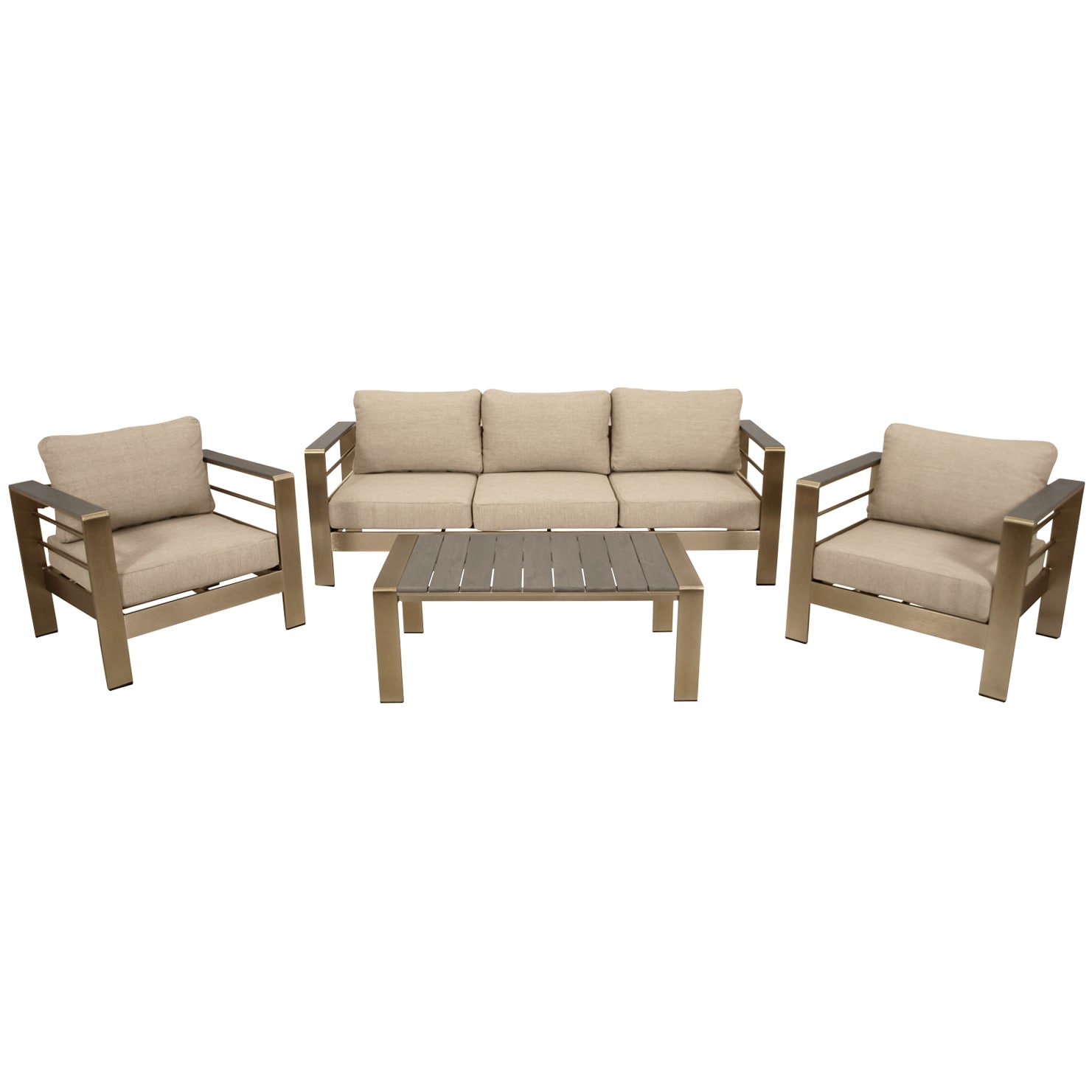 Lounge Set  CANNES, Aluminium geb&uuml;rstet + Kunstholz grau, Polster hellgrau - Bild 1