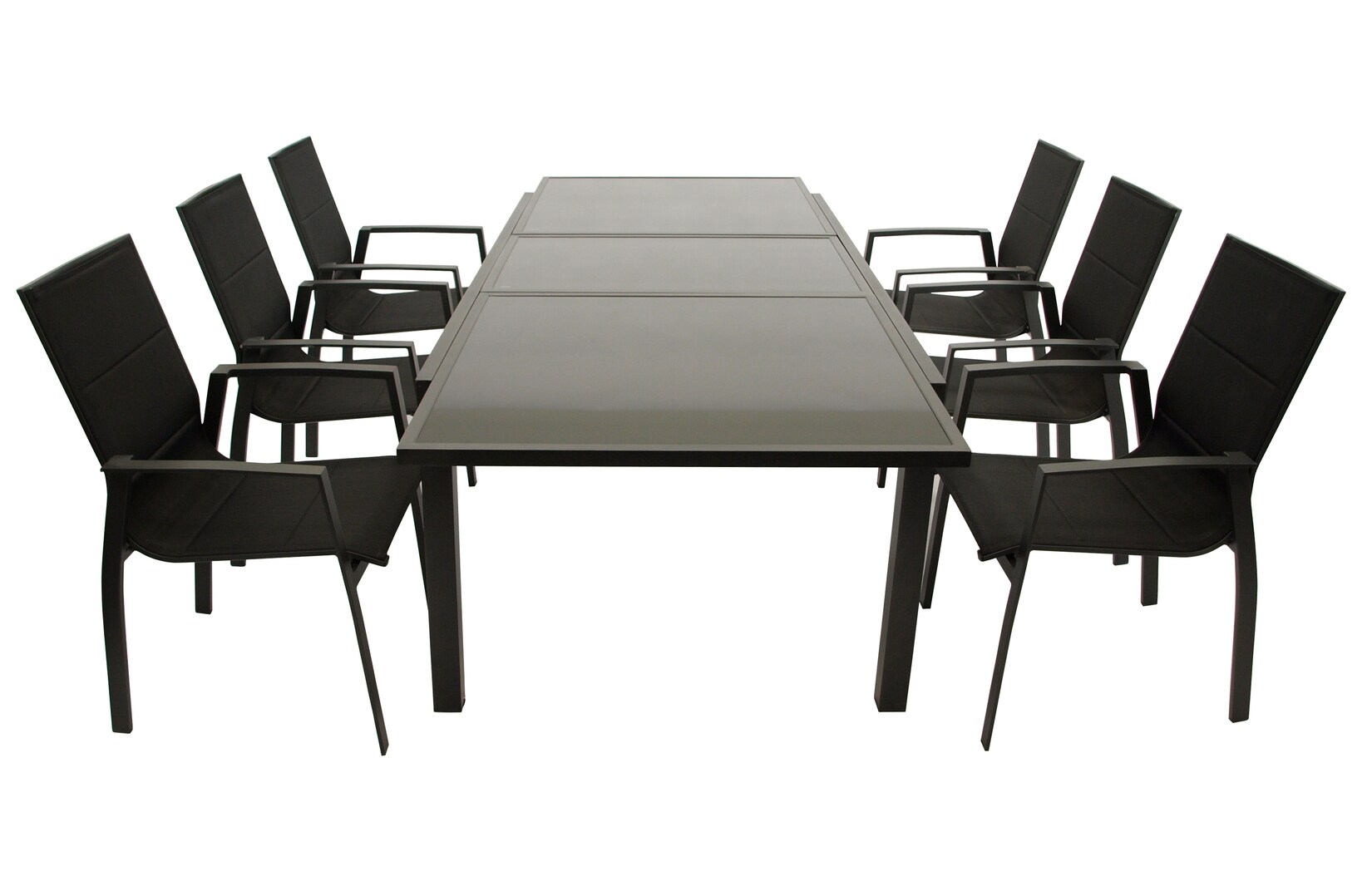Garnitur TORINO 7-teilig, Aluminium anthrazit + Glas + Kunstgewebe schwarz