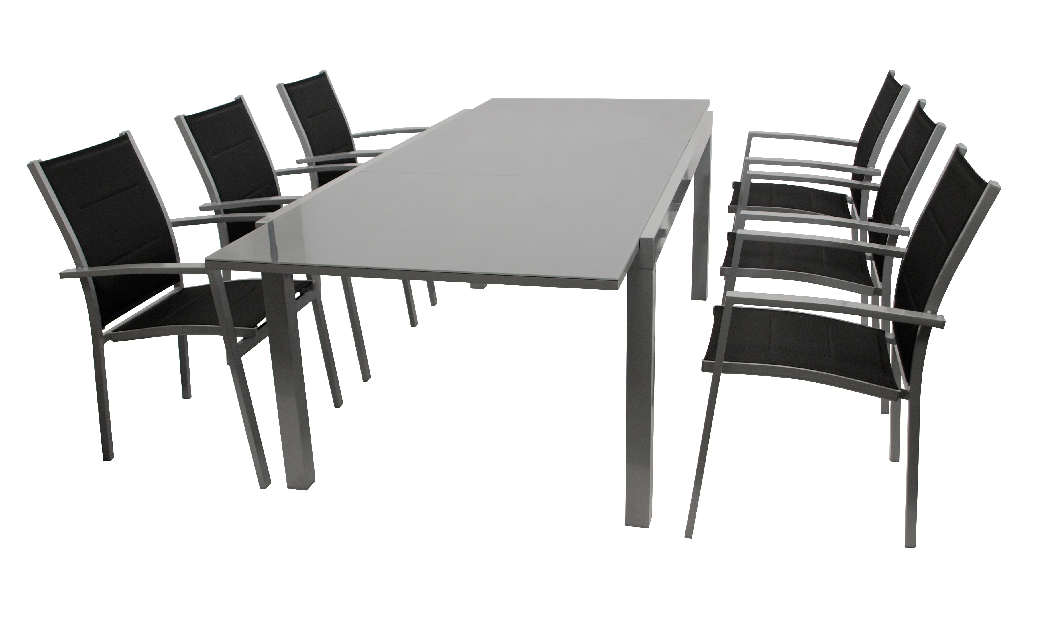 Garnitur MARINA 7-teilig, Aluminium silbergrau + Kunstgewebe schwarz - Bild 1