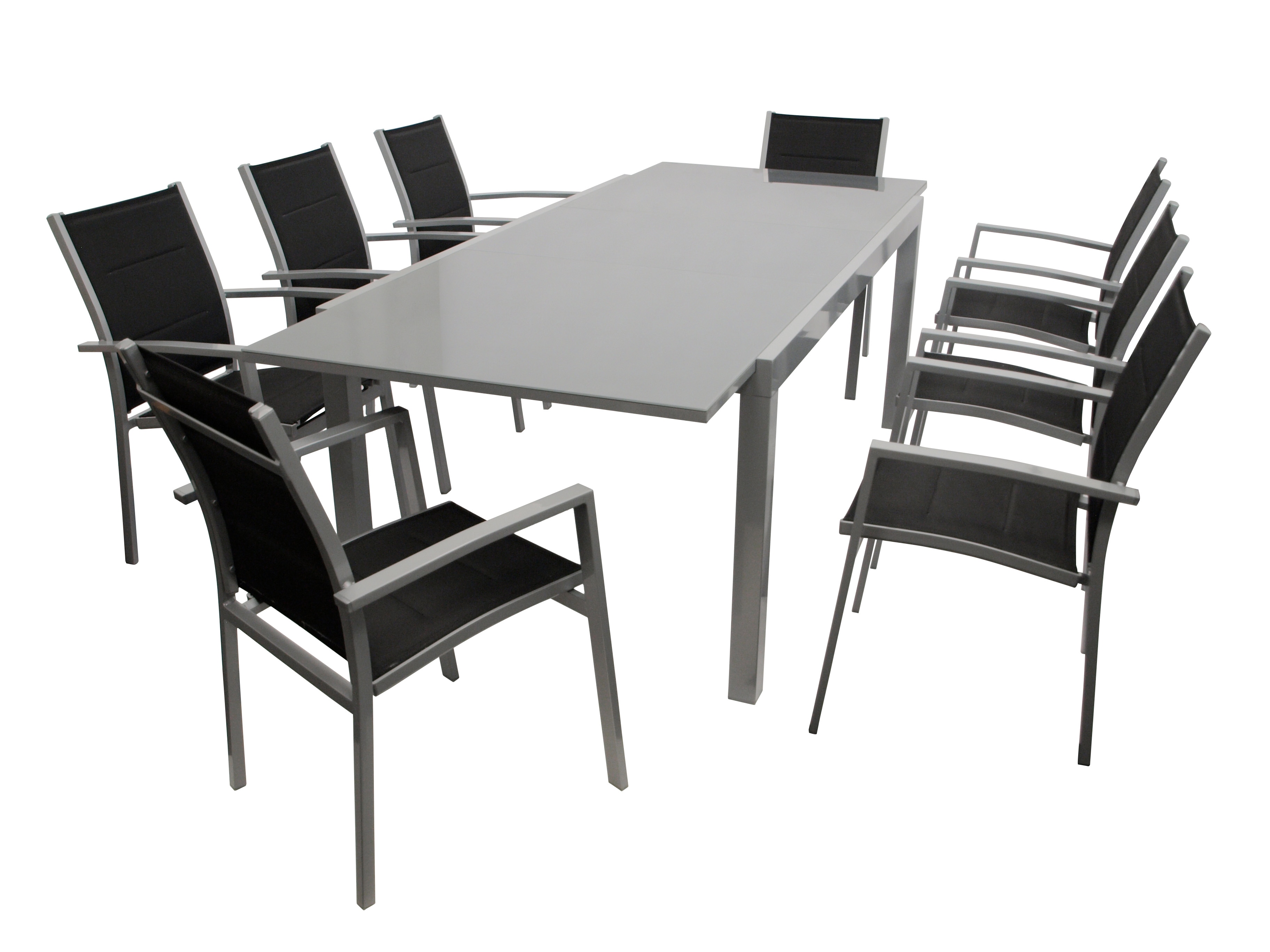 Garnitur MARINA 9-teilig, Aluminium silbergrau + Glas + Kunstgewebe schwarz - Bild 1