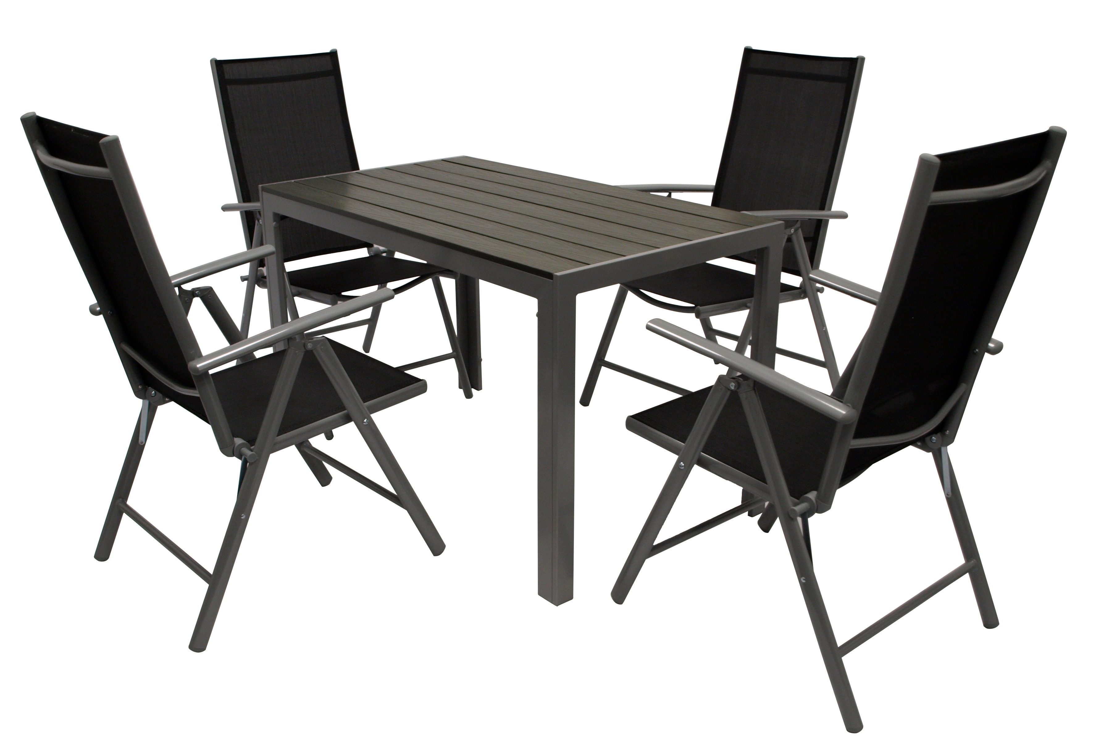 Garnitur SORANO 5-teilig mit Tisch 70x125cm, Aluminium + Kunstholz + Kunstgewebe schwarz - Bild 1