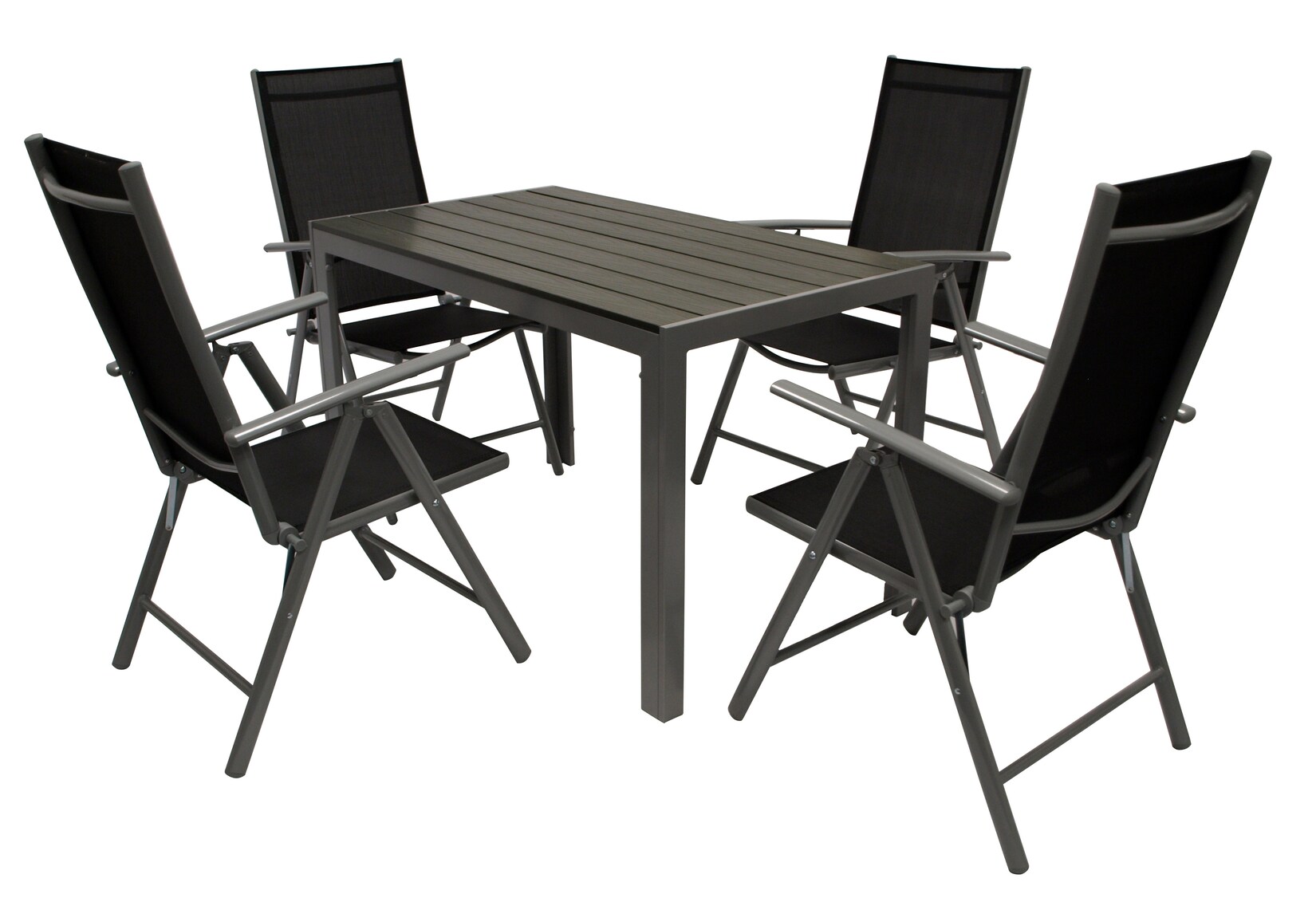 Garnitur SORANO 5-teilig mit Tisch 70x125cm, Aluminium + Kunstholz + Kunstgewebe schwarz