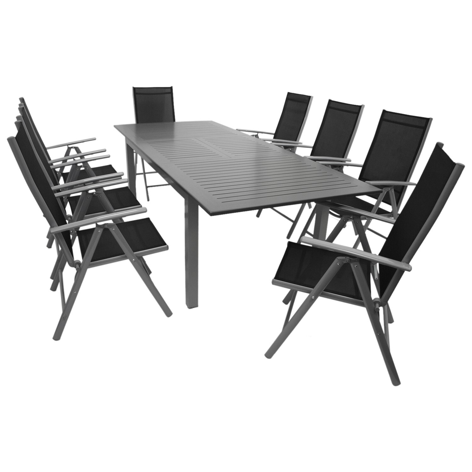 Garnitur BAJAZZO 9-teilig, Aluminium silbergrau + Kunstgewebe schwarz - Bild 1