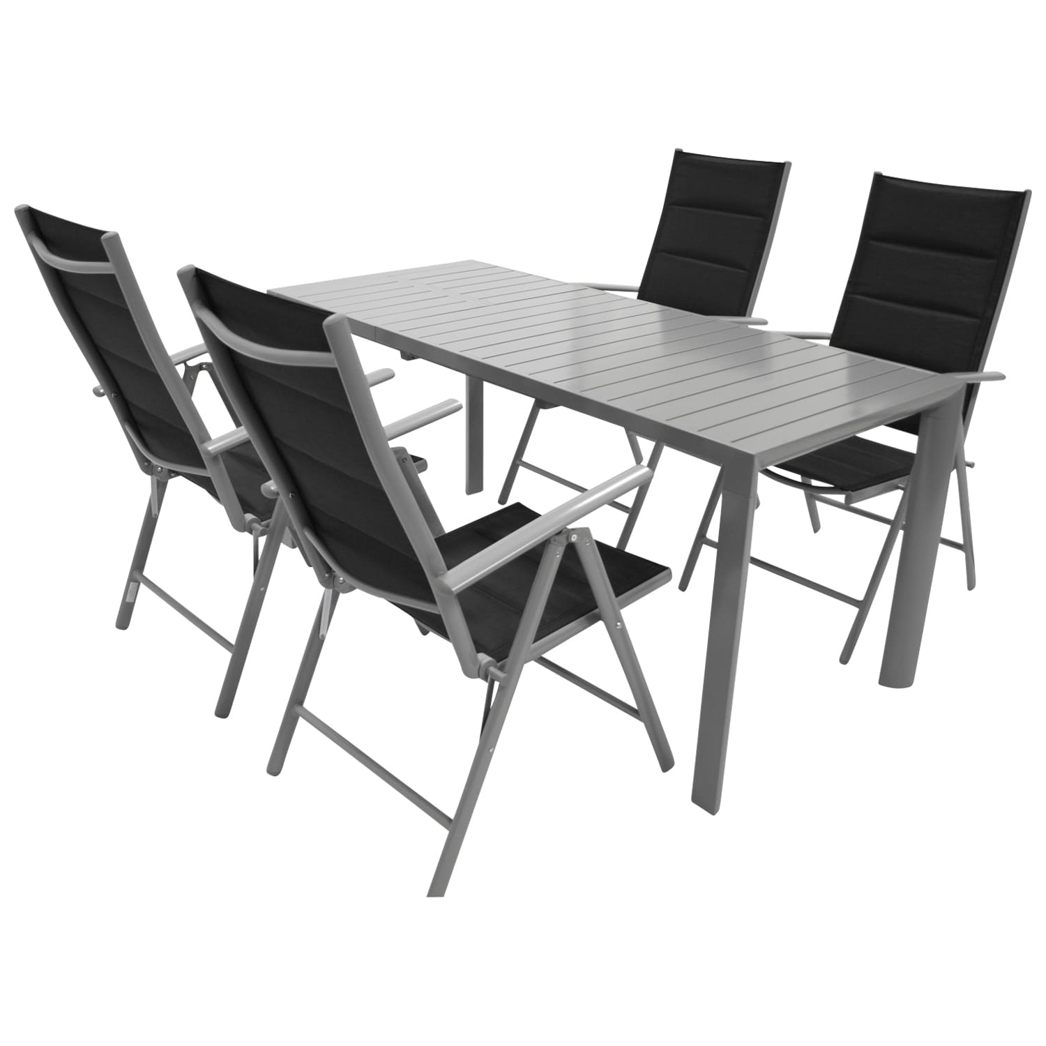 Garnitur BAGO 5-teilig, Alu silbergrau + Kunstgewebe schwarz - Bild 1
