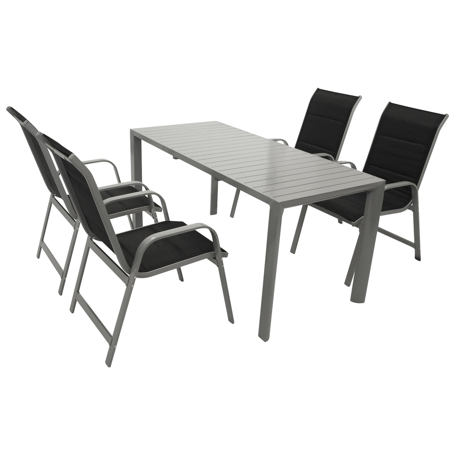 Garnitur BAGO 5-teilig, Alu silbergrau + Kunstgewebe schwarz - Bild 1