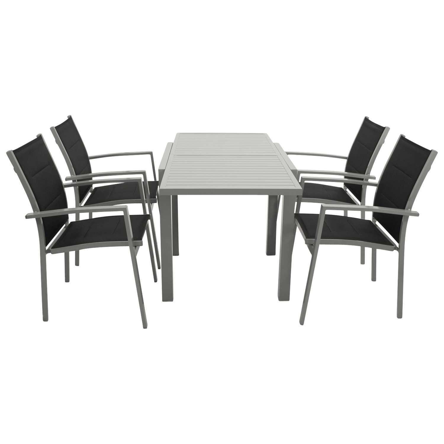 Garnitur TIRANA 5-teilig,  Aluminium silbergrau + Kunstgewebe schwarz - Bild 1