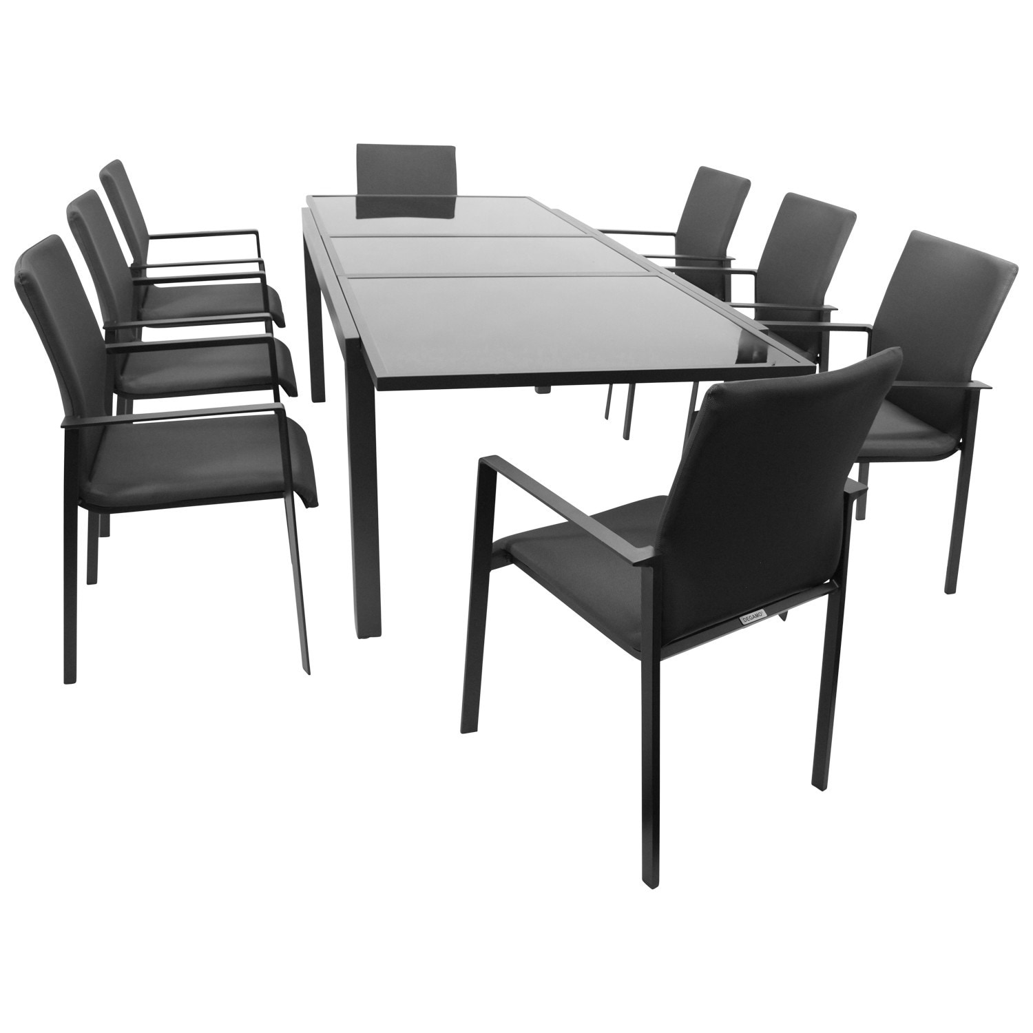 Garnitur TORINO 9-teilig, Alu + Glas + Kunstgewebe grau - Bild 1