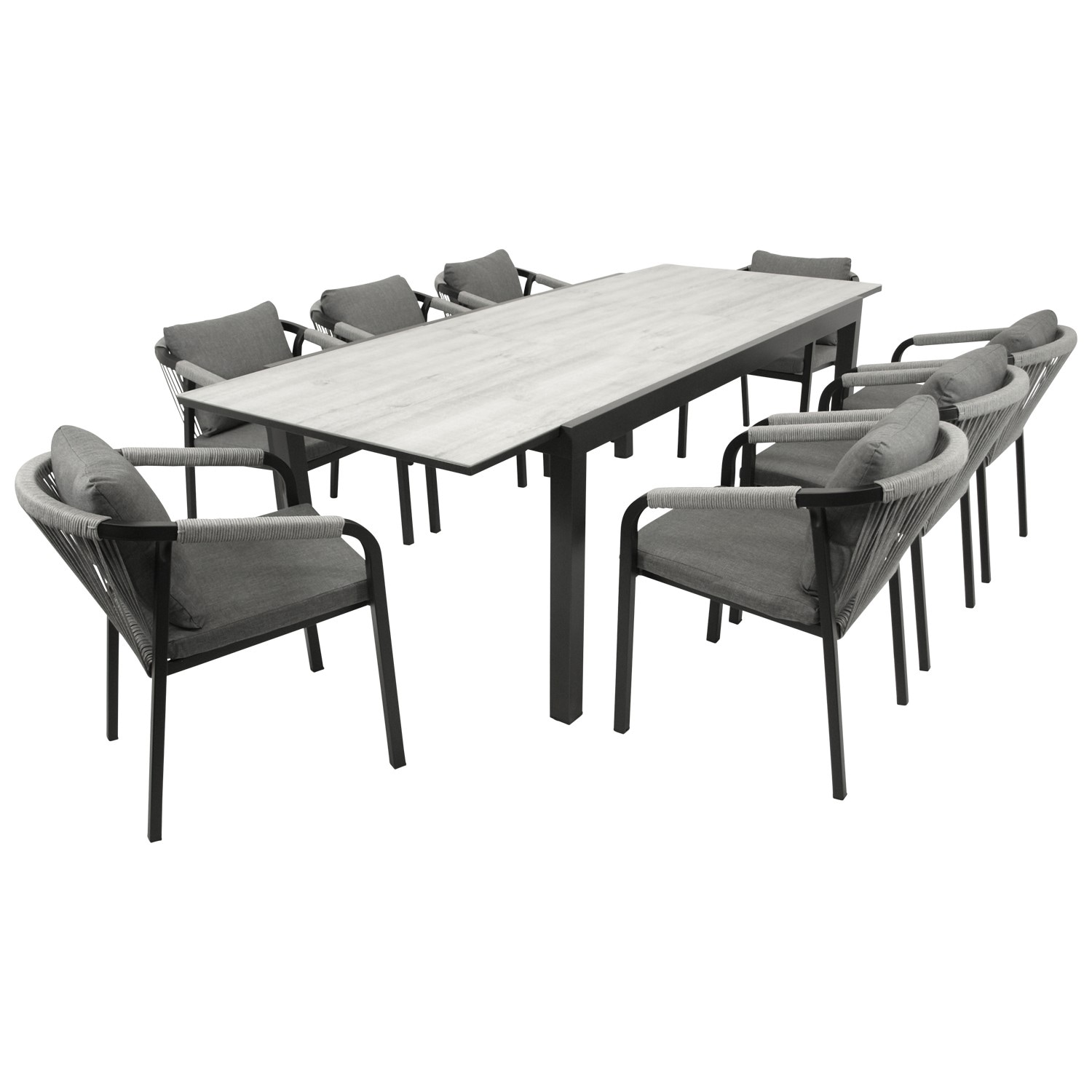 Garnitur FARO 9-teilig, Alu + Glas + Rope grau - Bild 1