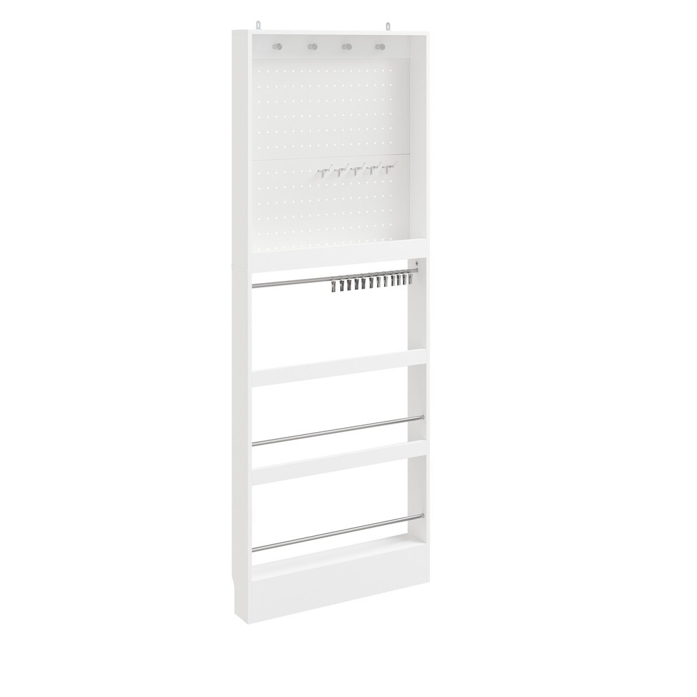 SoBuy Flurschrank mit Schuhregal und Garderobe, Wandgarderobe mit 4 Regalböden Weiß 70x12x190cm Modern