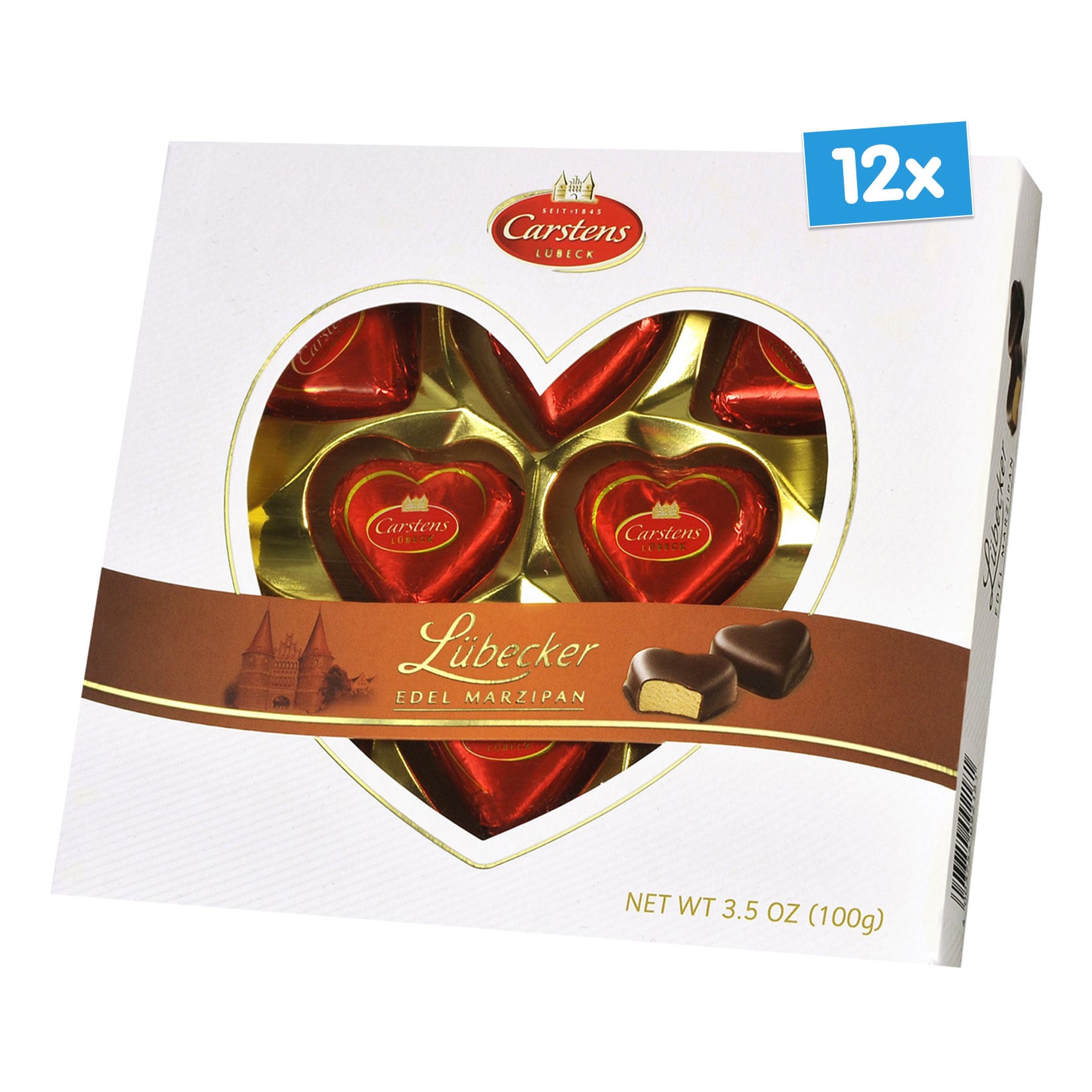 L&uuml;becker Edelmarzipan Herzen 100 g, 12er Pack - Bild 1