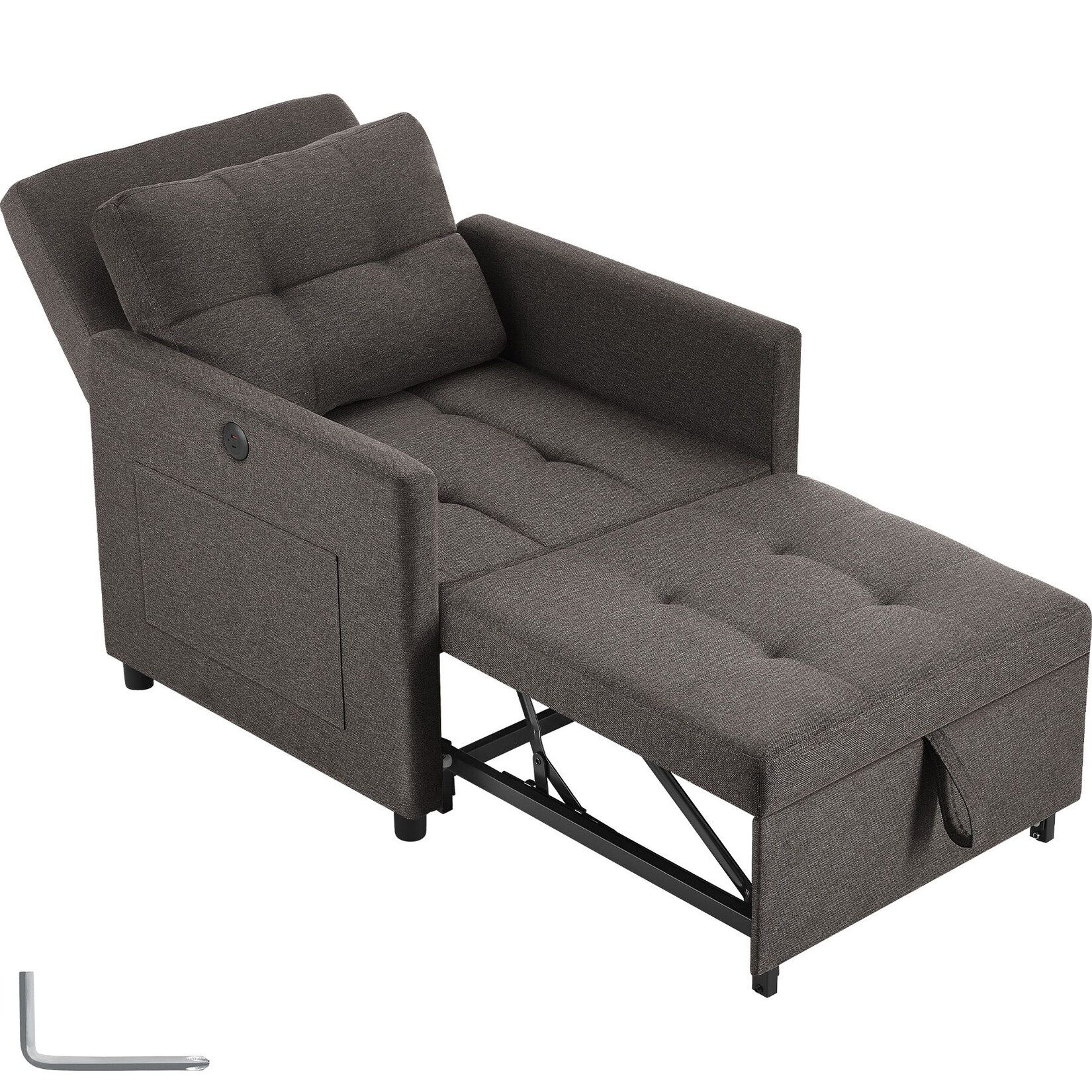 tectake® Schlafsessel, 3in1 als Sessel, Lounger oder Gästebett, 6-fach verstellbare Rückenlehne, stabiles Stahlgestell, 82 x 80 x 86 cm, Belastbarkeit 150 kg