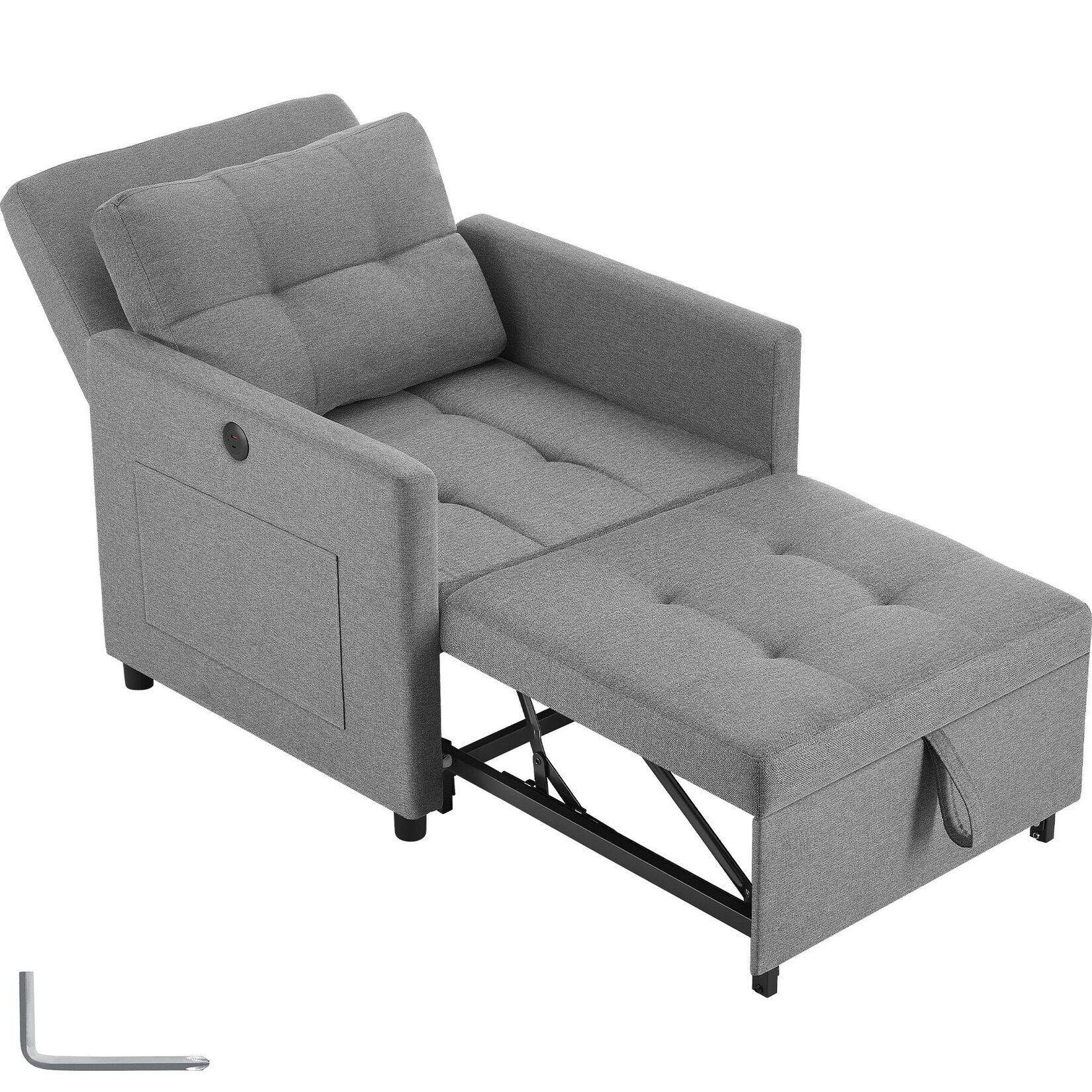 tectake® Schlafsessel, 3in1 als Sessel, Lounger oder Gästebett, 6-fach verstellbare Rückenlehne, stabiles Stahlgestell, 82 x 80 x 86 cm, Belastbarkeit 150 kg